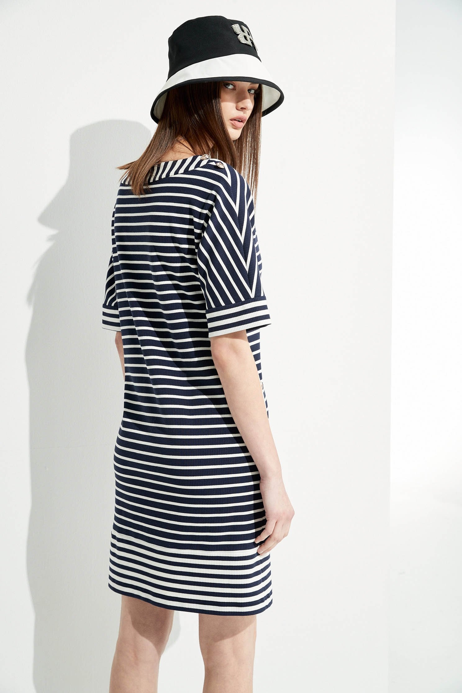 Short Sleeve Navy Stripe DressShort dress with colored stripe design,Dresses,Season (SS) Look,Stripe,mothergift