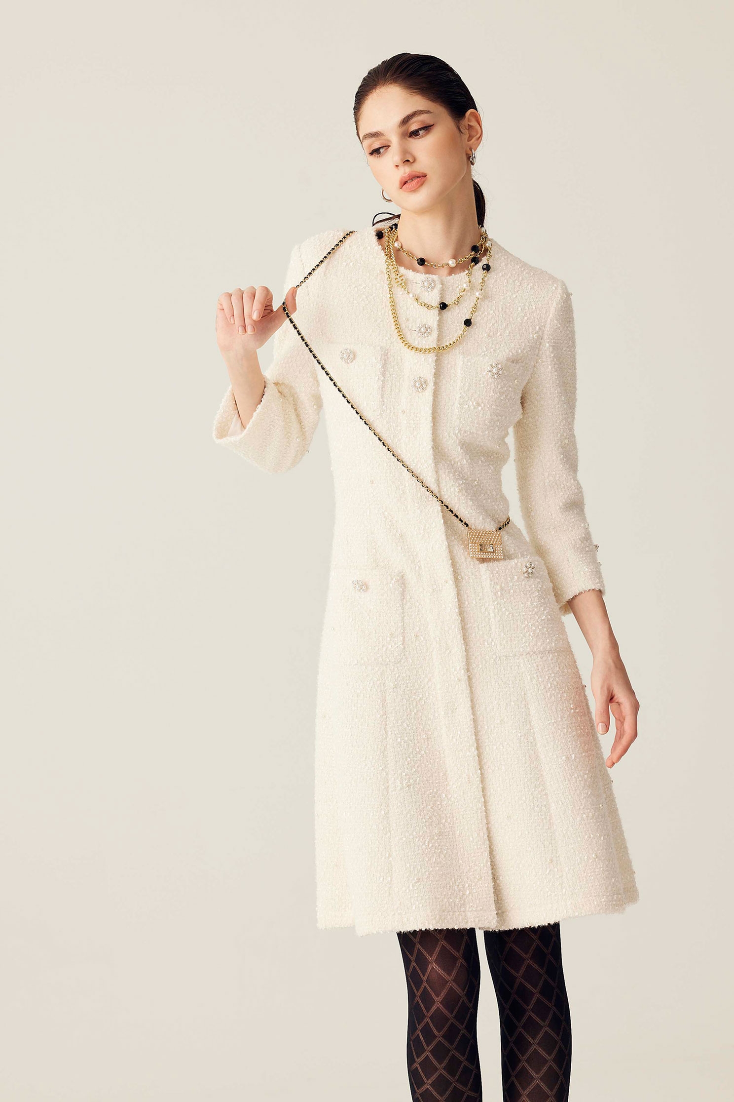 Cream Colour Pearl Coat DressCream Colour Pearl Coat Dress,Dresses,Season (SS) Look,pearl