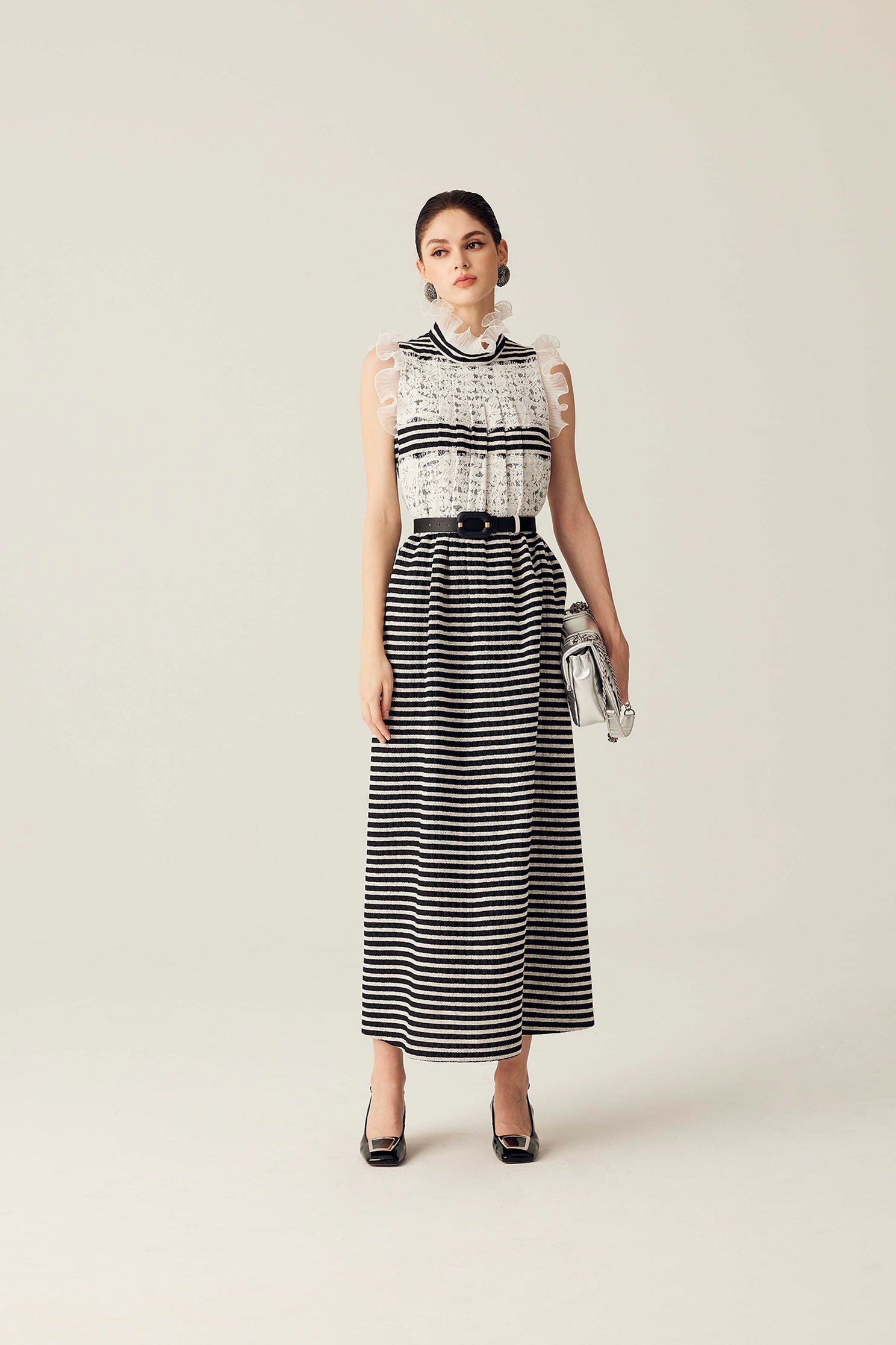 Sleeveless Black White Stripe Lace DressSleeveless Black White Stripe Lace Dress,Dresses,Season (SS) Look,Stripe,Maxi dresses