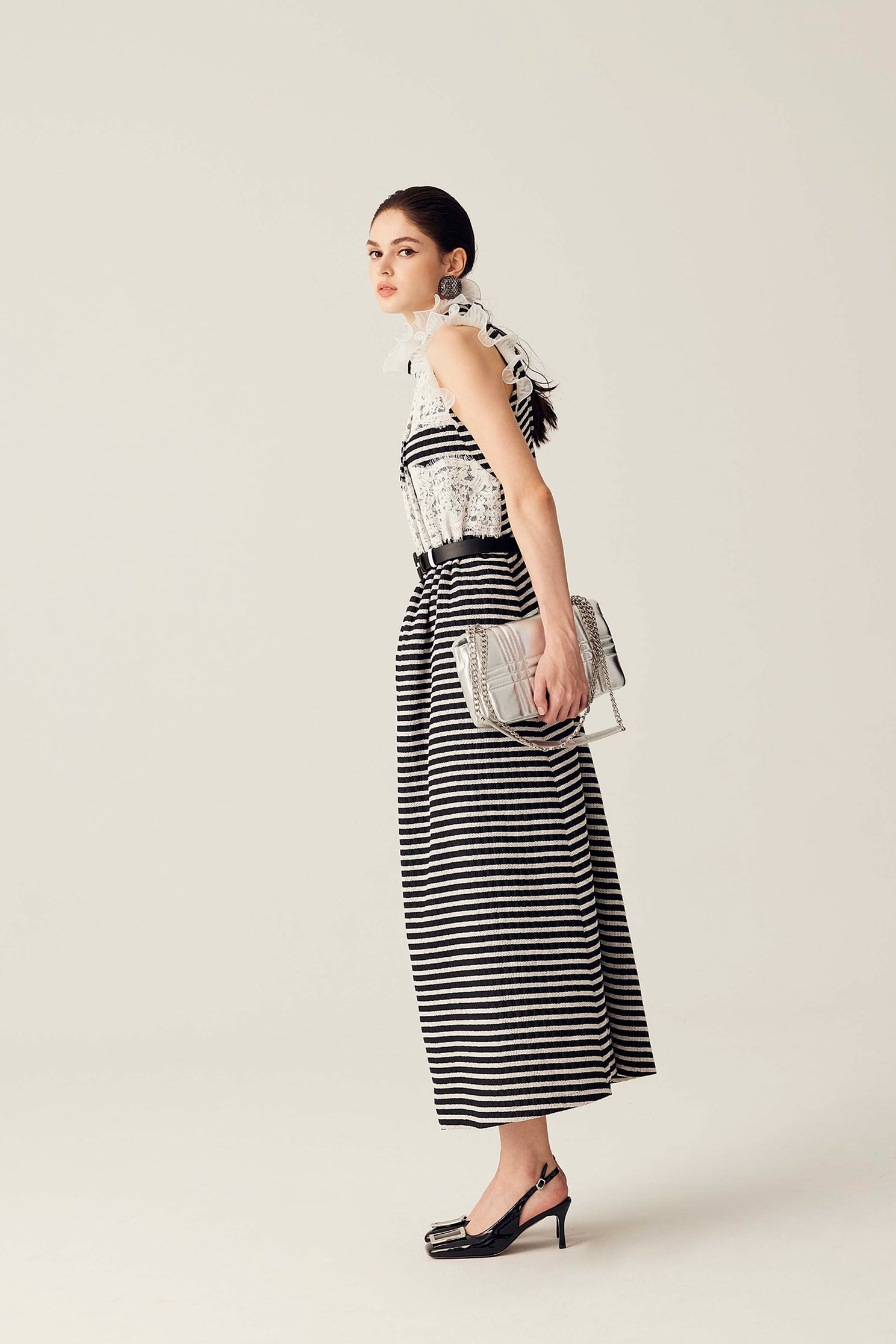 Sleeveless Black White Stripe Lace DressSleeveless Black White Stripe Lace Dress,Dresses,Season (SS) Look,Stripe,Maxi dresses