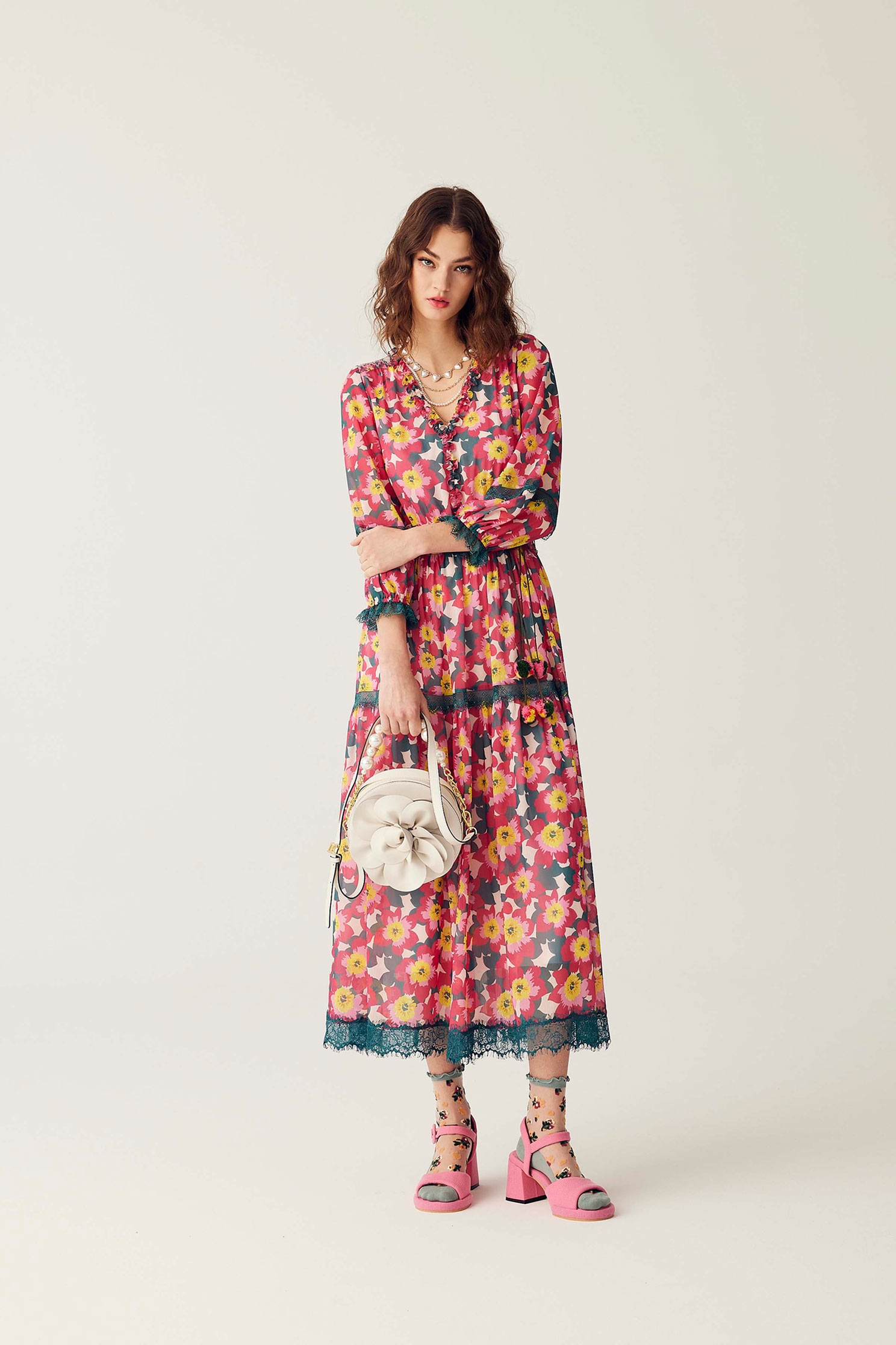 Bold Floral Print Maxi DressBold Floral Print Maxi Dress,Dresses,Printed dresses,Season (SS) Look,Lace,Chiffon