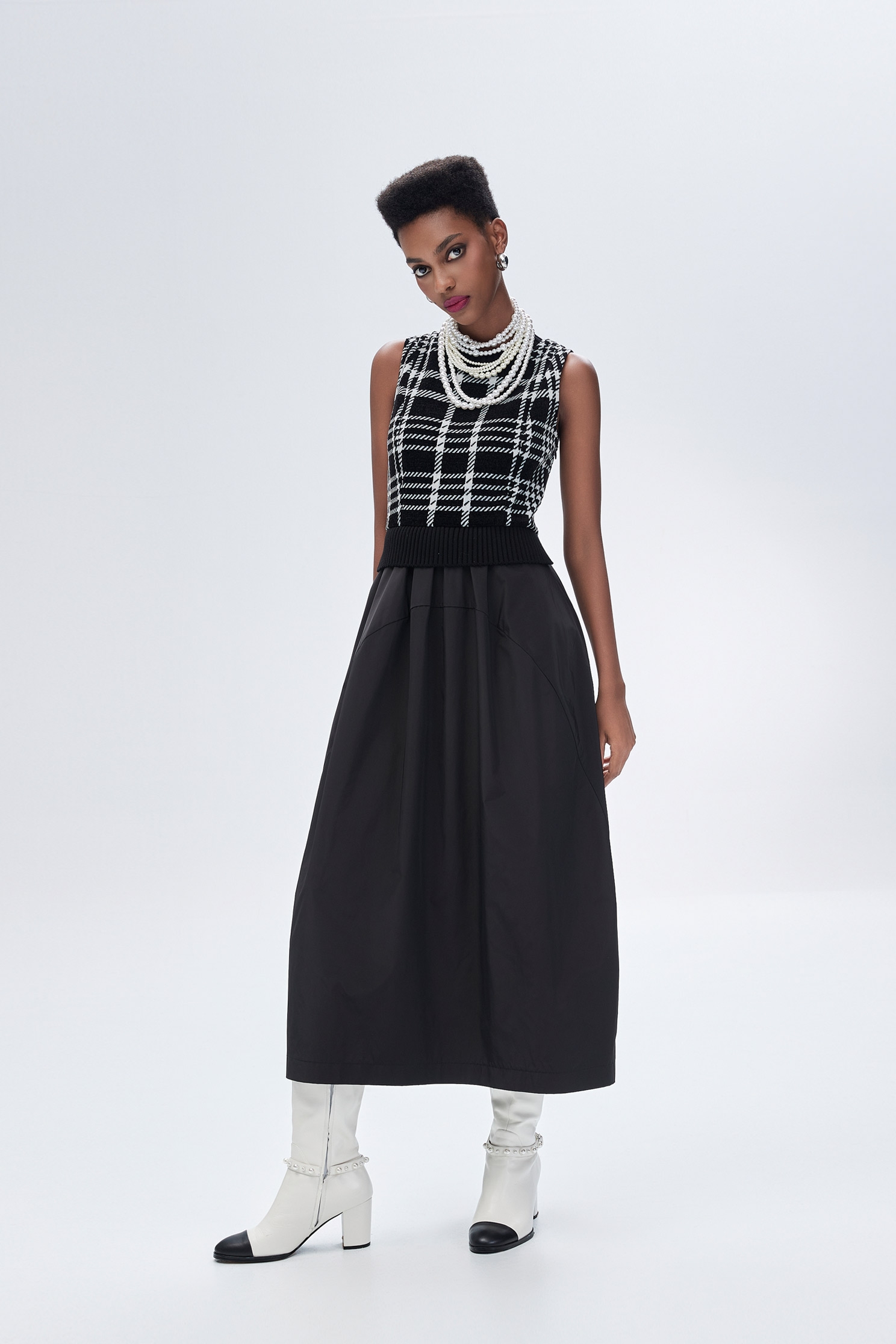 Sleeveless Checkerd houndstooth Print Maxi DressSleeveless Checkerd houndstooth Print Maxi Dress,Dresses,Plaid,Season (AW) Look,sleeveless tops,Knitted,Knitted tops