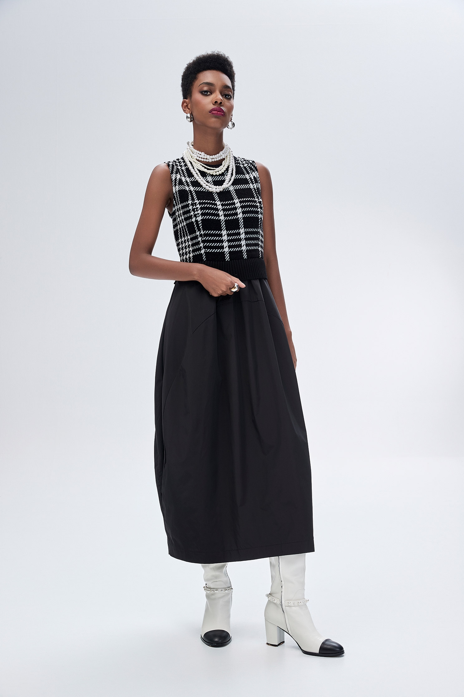 Sleeveless Checkerd houndstooth Print Maxi DressSleeveless Checkerd houndstooth Print Maxi Dress,Dresses,Plaid,Season (AW) Look,sleeveless tops,Knitted,Knitted tops