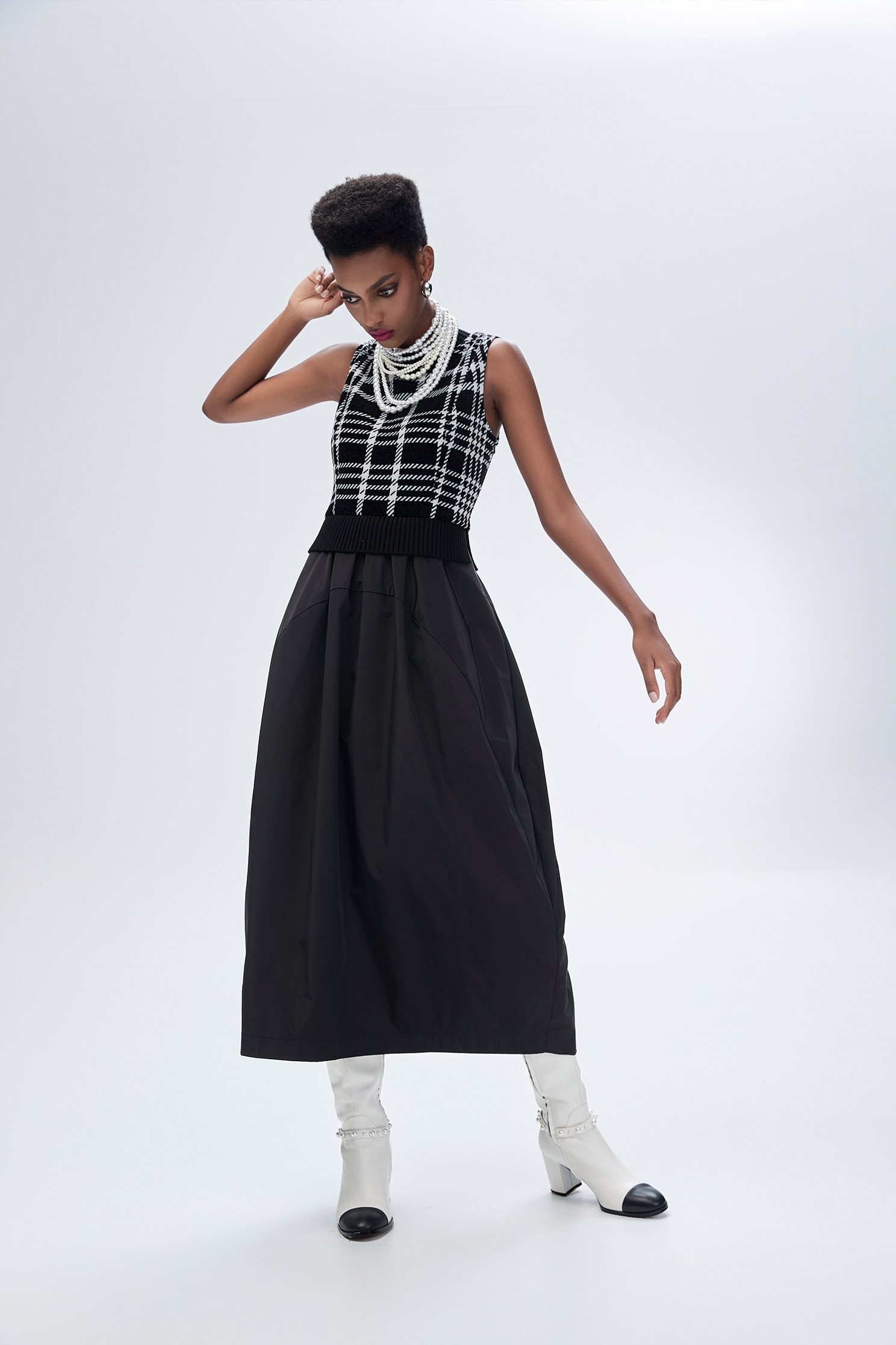 Sleeveless Checkerd houndstooth Print Maxi DressSleeveless Checkerd houndstooth Print Maxi Dress,Dresses,Plaid,Season (AW) Look,sleeveless tops,Knitted,Knitted tops