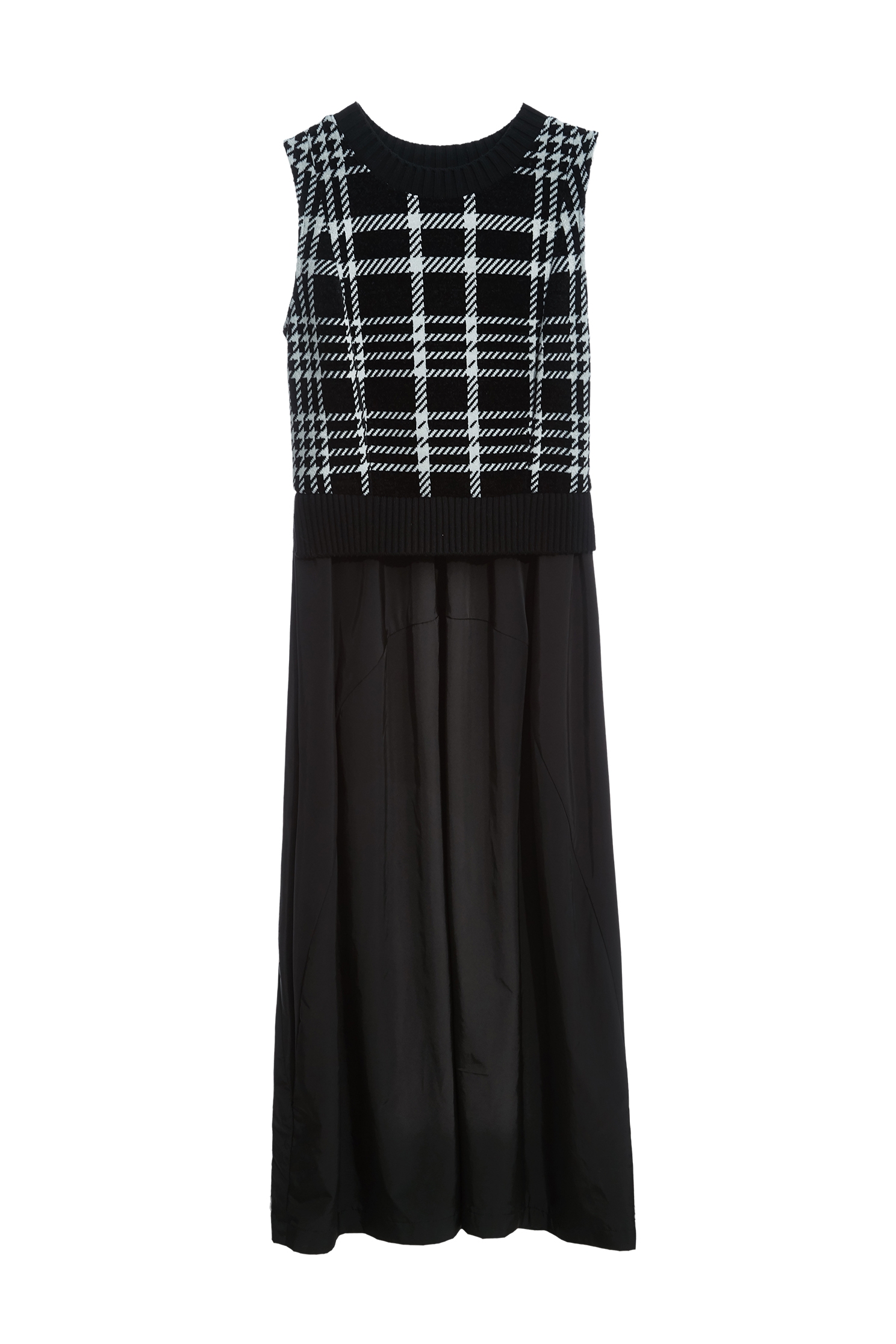 Sleeveless Checkerd houndstooth Print Maxi DressSleeveless Checkerd houndstooth Print Maxi Dress,Dresses,Plaid,Season (AW) Look,sleeveless tops,Knitted,Knitted tops