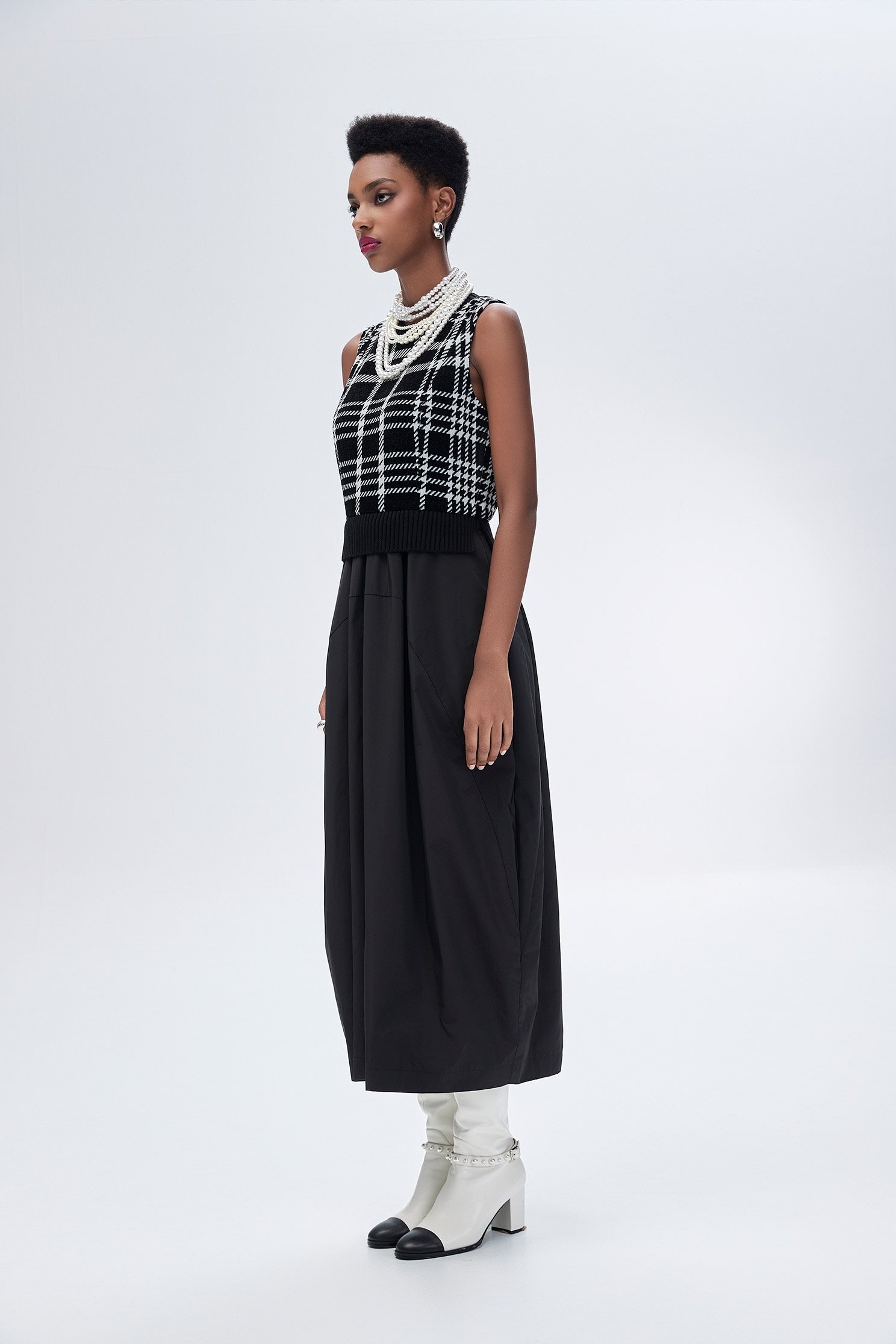 Sleeveless Checkerd houndstooth Print Maxi DressSleeveless Checkerd houndstooth Print Maxi Dress,Dresses,Plaid,Season (AW) Look,sleeveless tops,Knitted,Knitted tops