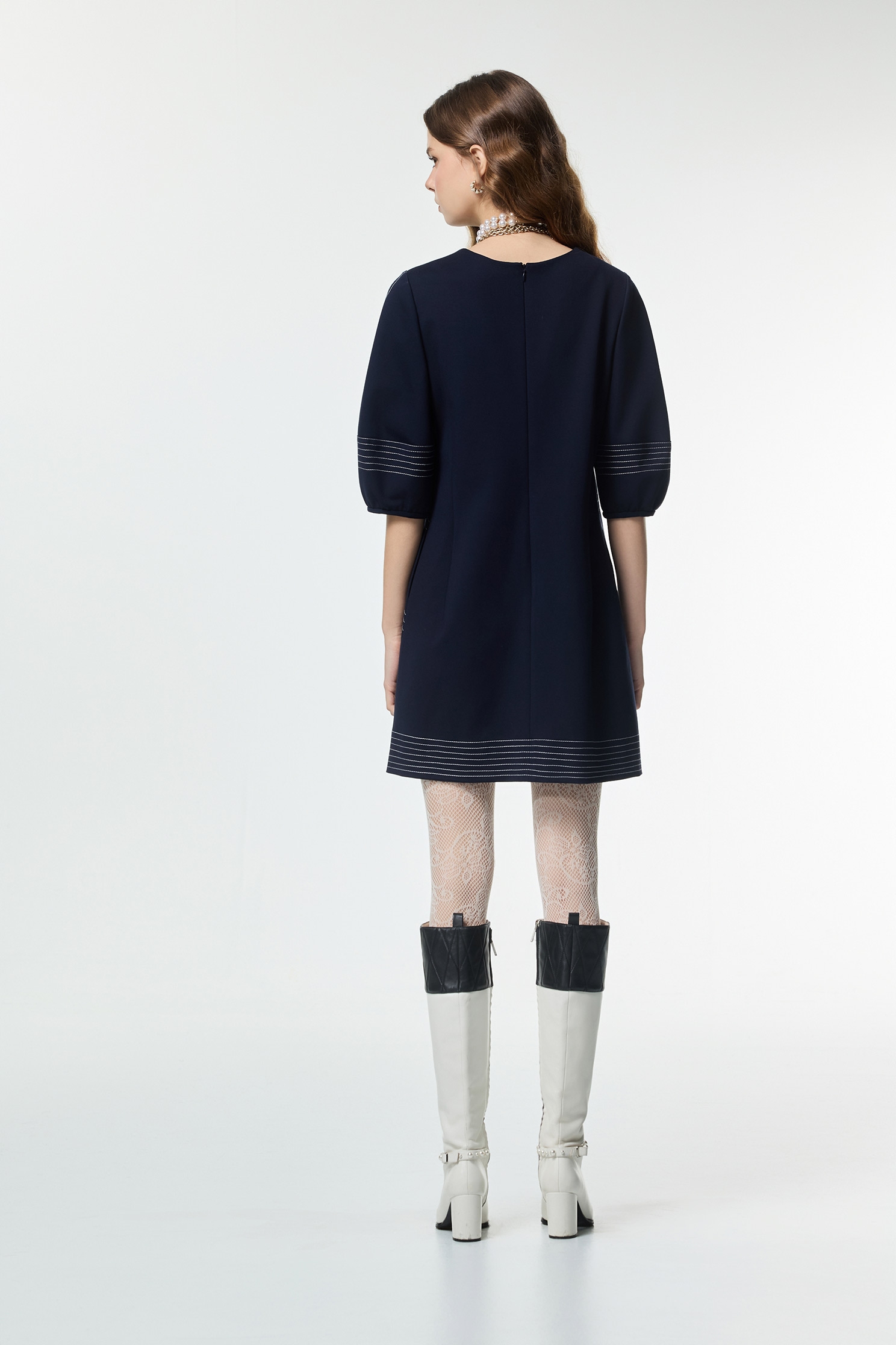 Contrast Stitching Detail Navy DressContrast Stitching Detail Navy Dress,Dresses,Season (AW) Look