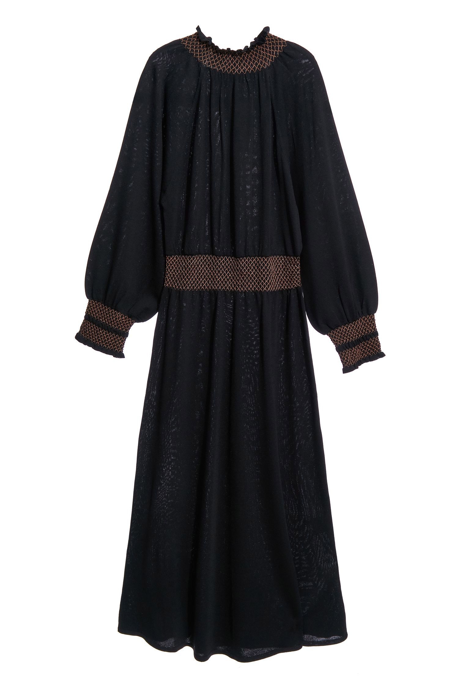 Brown Trim Contrast Knit DressBohemian style knit long dress,Dresses,Rayon,Knitted dresses,travelwear,Party Looks,Season (AW) Look,slimlooks,Knitted,Knitted dresses,Long sleeve dresses,Black dresses