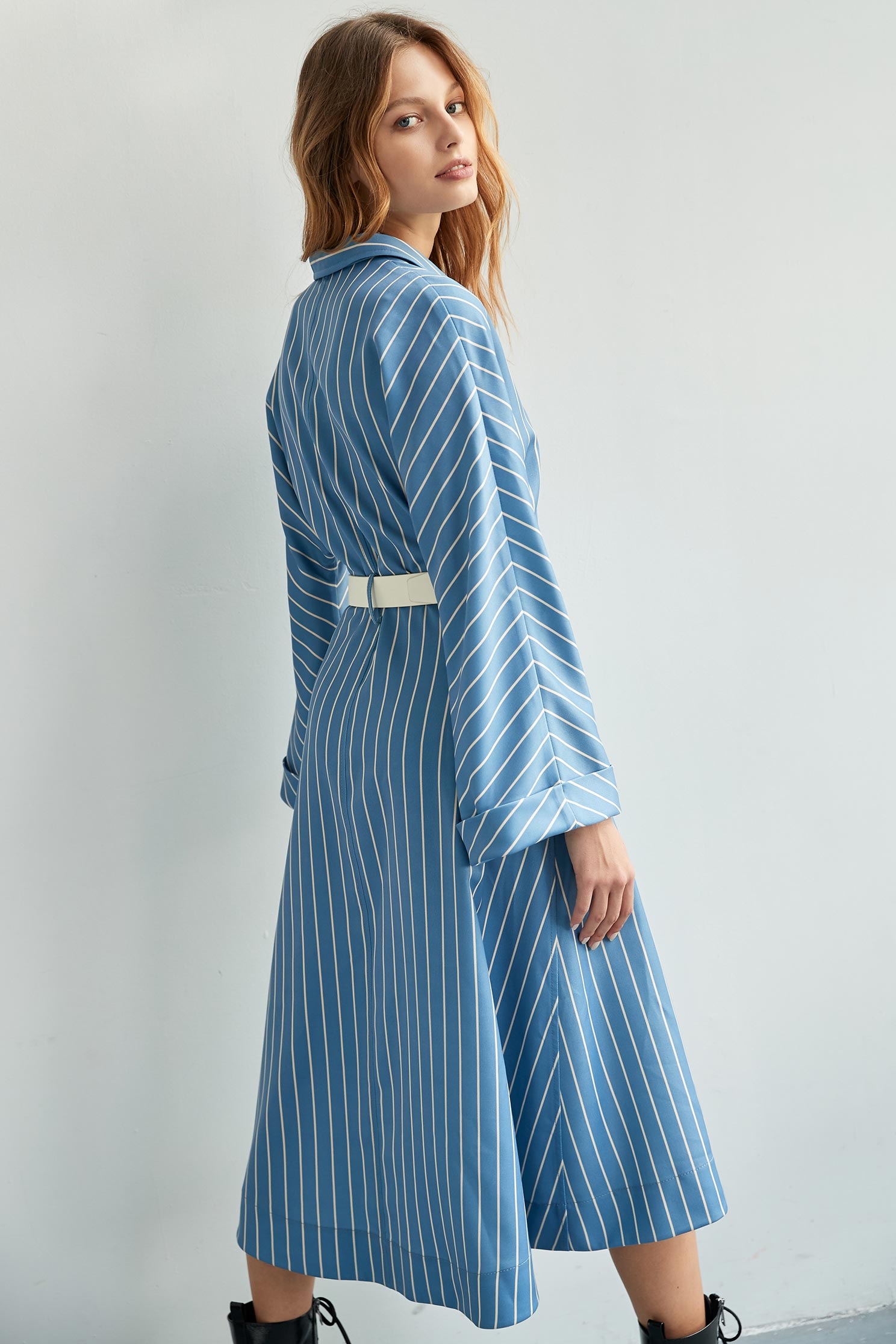 Stripe Printed Wide Sleeve Shirt DressStrap shirt-style dress,Shirt dresses,goodlucknewyear,Stripe,Season (AW) Look,Blouses,Long sleeve dresses