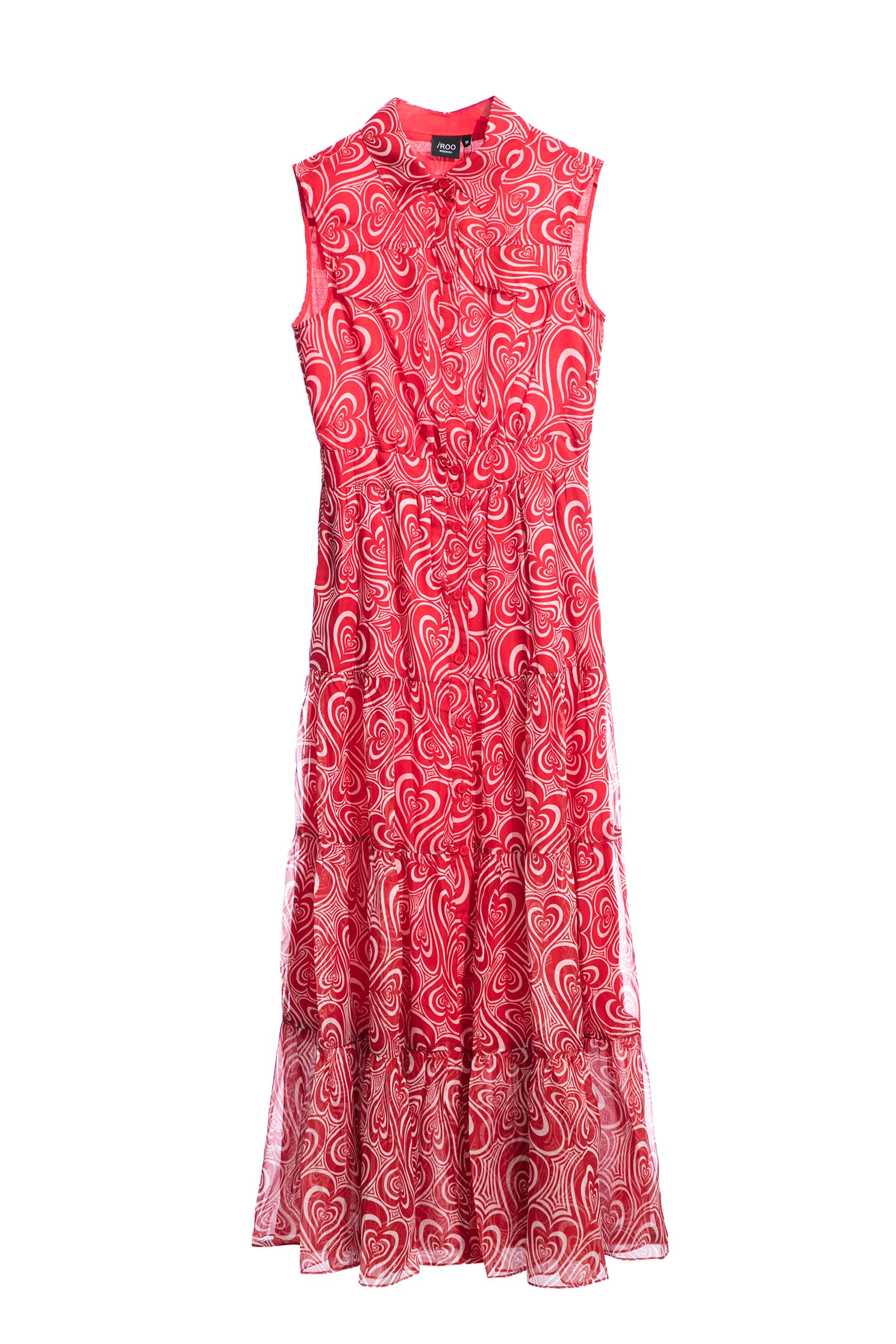 Printed Red Heart Sleeveless DressChiffon dress with heart shock wave print,Dresses,Printed dresses,Season (SS) Look,Chiffon