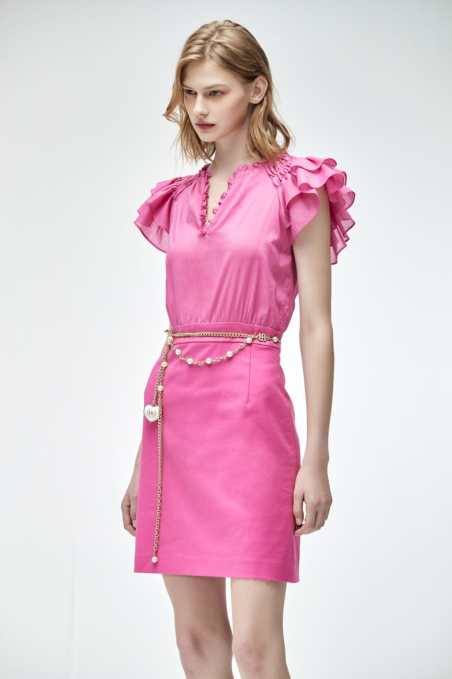 Ruffle Sleeve Pink Short DressFuchsia color dress,Dresses,cocktaildresses,Season (SS) Look,mothergift,Evening dresses