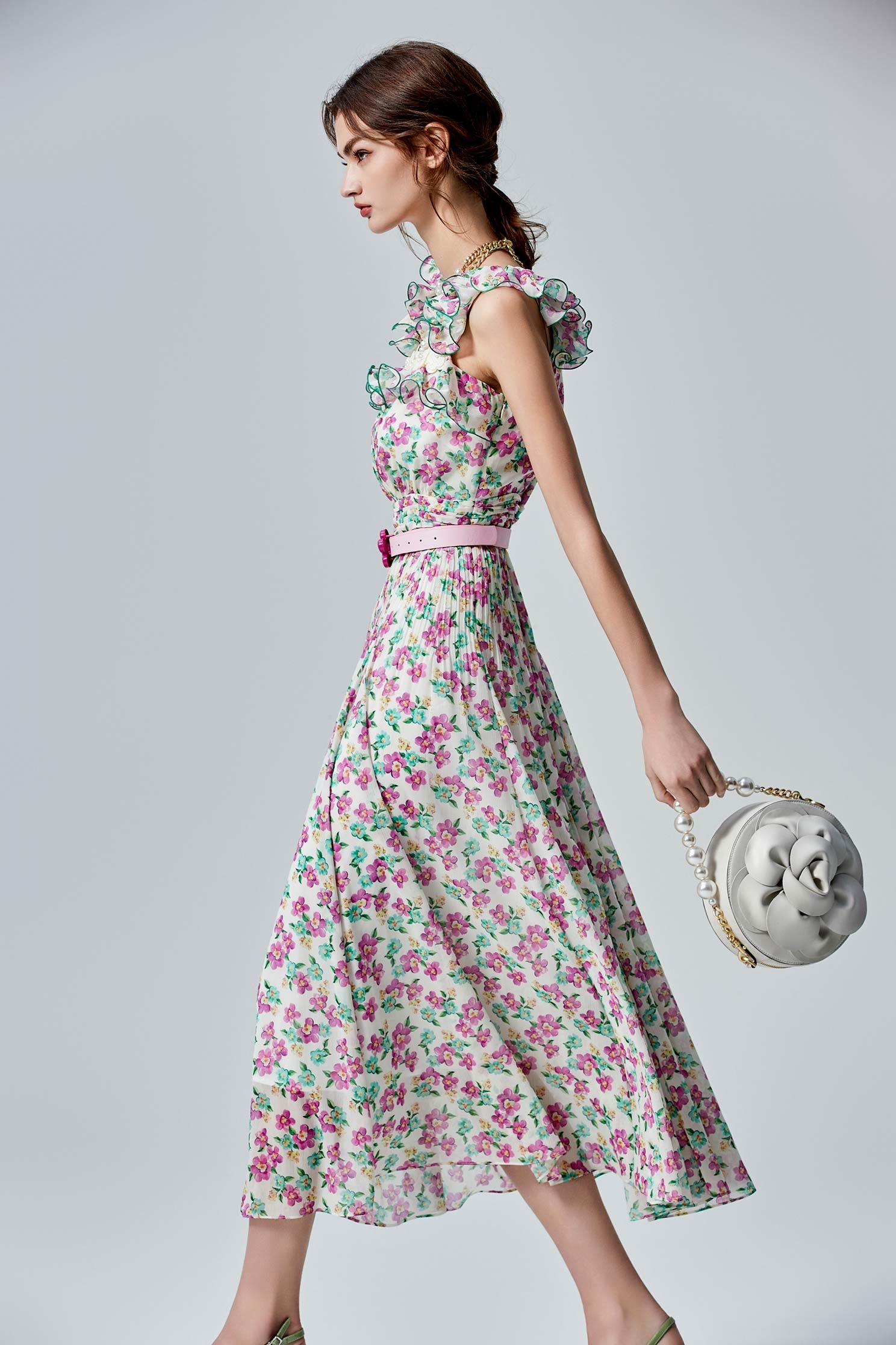 Ruffle Detail Floral Print Maxi DressRuffle Detail Floral Print Maxi Dress,Dresses,Season (SS) Look