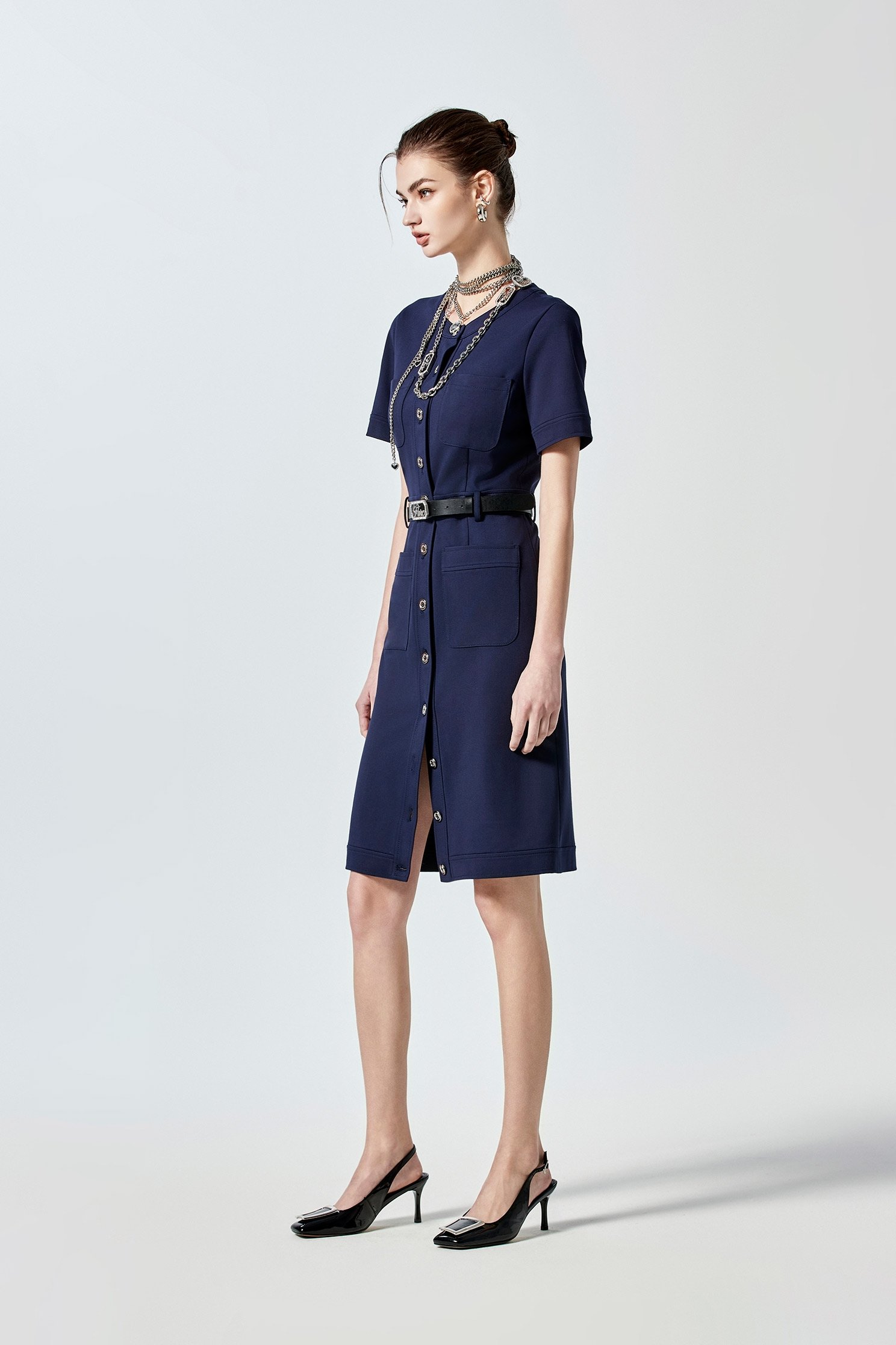 Short Sleeve Button Front Navy DressShort Sleeve Button Front Navy Dress,Dresses,Season (SS) Look,Short sleeve dresses