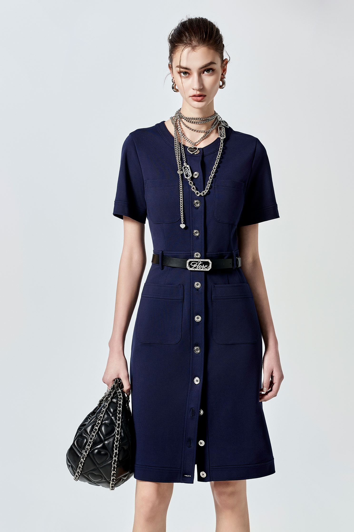 Short Sleeve Button Front Navy DressShort Sleeve Button Front Navy Dress,Dresses,Season (SS) Look,Short sleeve dresses