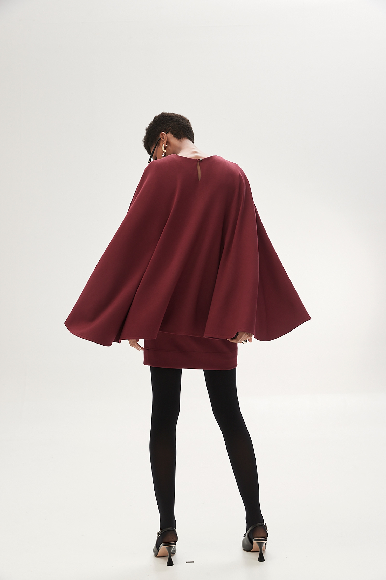 Wine Red Cape Sleeve DressWine Red Cape Sleeve Dress,Dresses,Season (SS) Look