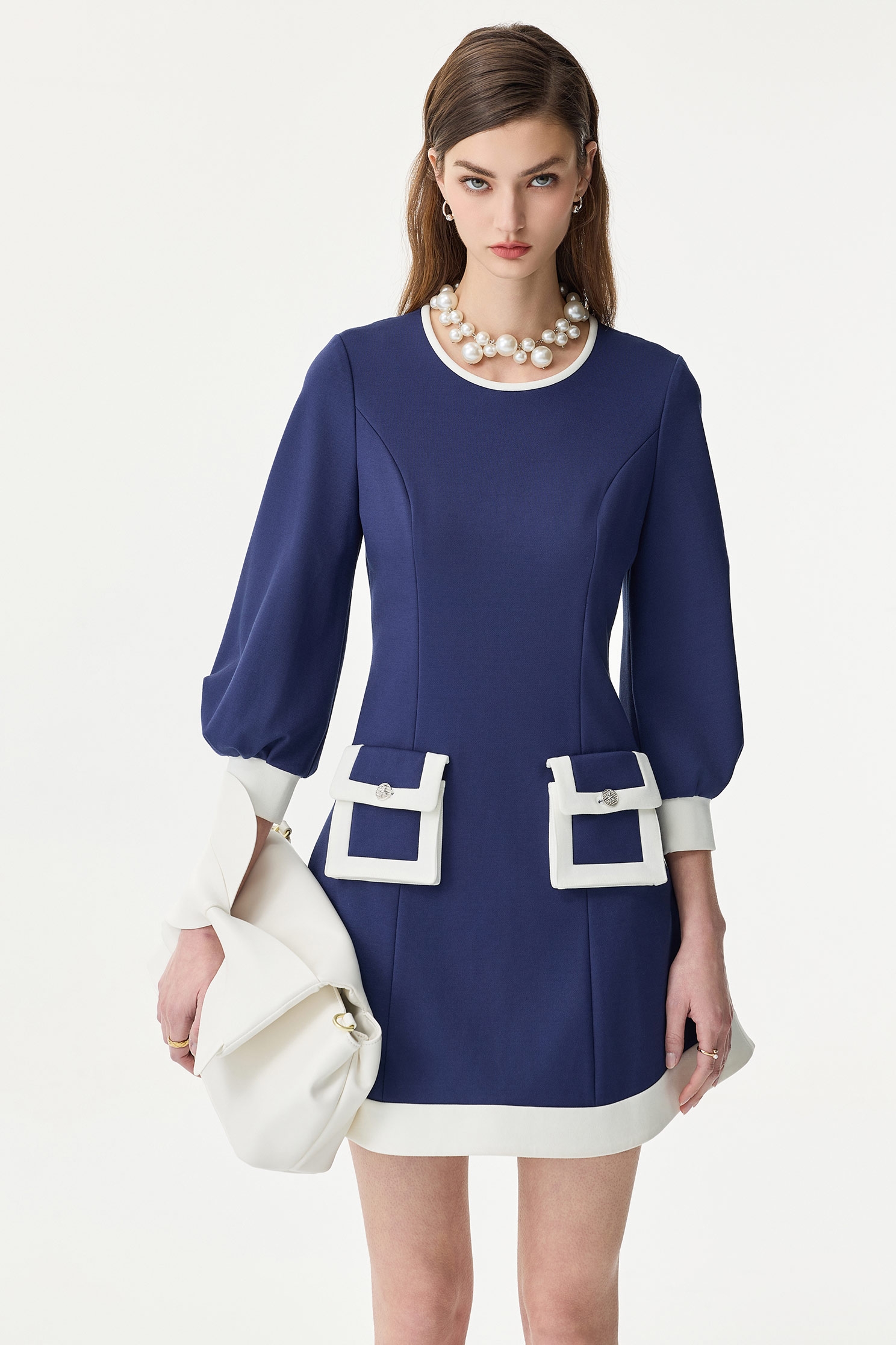 Contrast Trim Detail Navy DressContrast Trim Detail Navy Dress,Dresses,Season (SS) Look