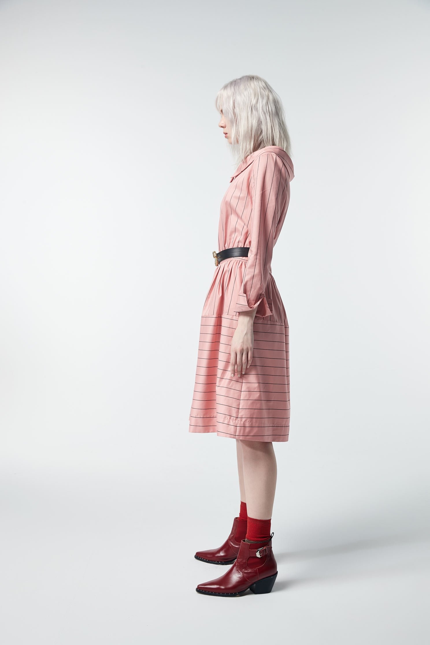 Stripe Printed Long Sleeve DressStriped large lapel long-sleeved dress,U-neck dresses,Dresses,Season (SS) Look,Stripe,Season (AW) Look,Pink,i Select,dresses,Long sleeve dresses