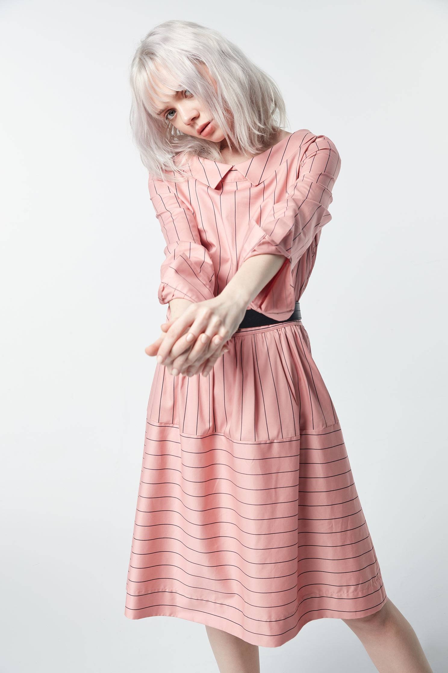 Stripe Printed Long Sleeve DressStriped large lapel long-sleeved dress,U-neck dresses,Dresses,Season (SS) Look,Stripe,Season (AW) Look,Pink,i Select,dresses,Long sleeve dresses