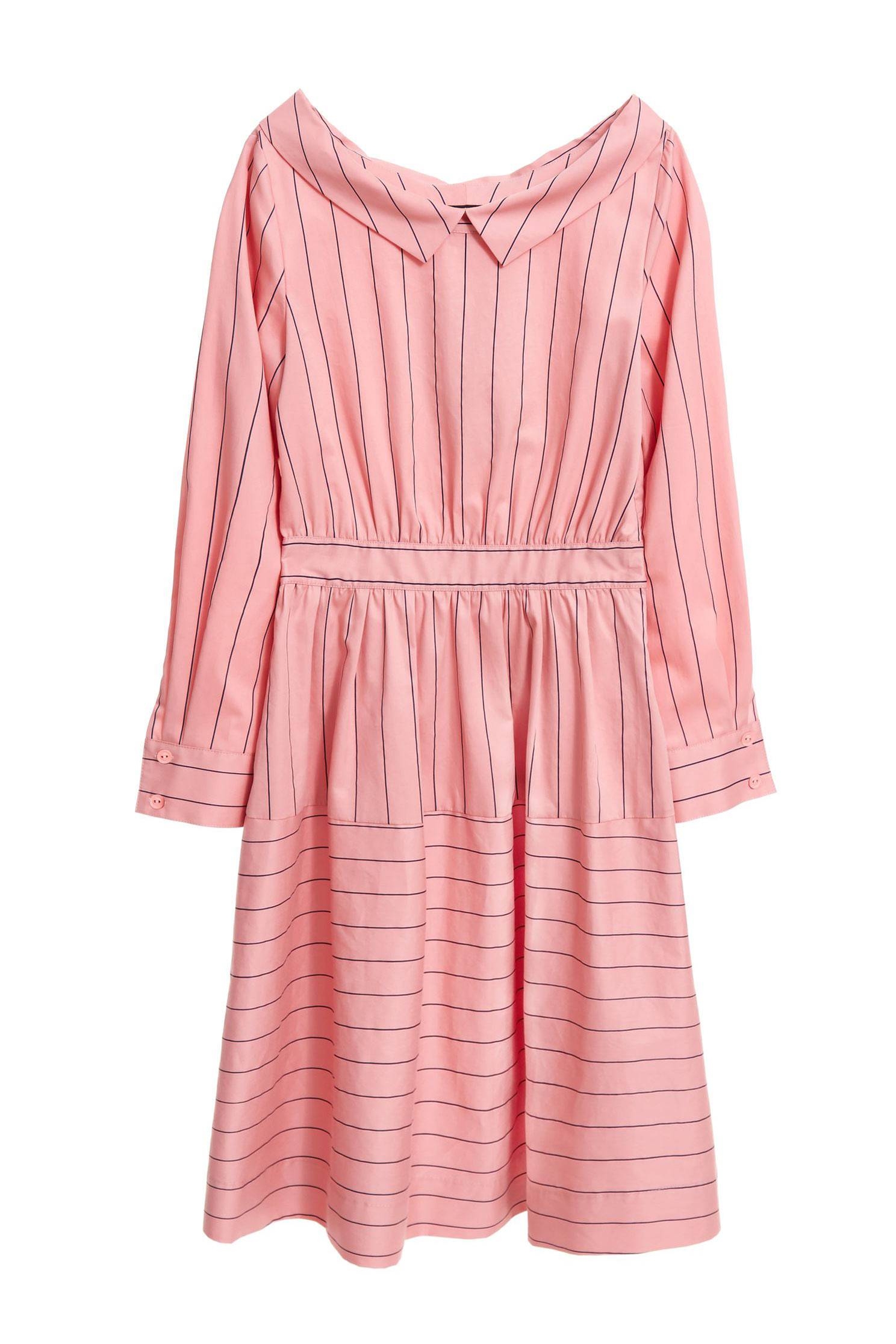 Stripe Printed Long Sleeve DressStriped large lapel long-sleeved dress,U-neck dresses,Dresses,Season (SS) Look,Stripe,Season (AW) Look,Pink,i Select,dresses,Long sleeve dresses