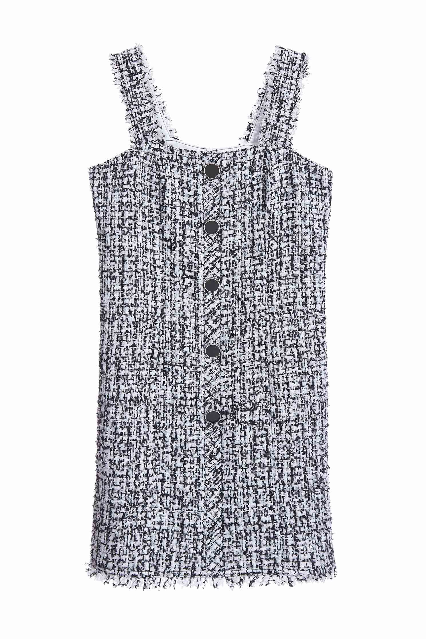 Sleeveless Fitted Tweed Short DressSequin classic tweed dress,Dresses,Queen,mothergift,Woolen tweed,Season (AW) Look,Valentine,sleeveless tops,blossoms