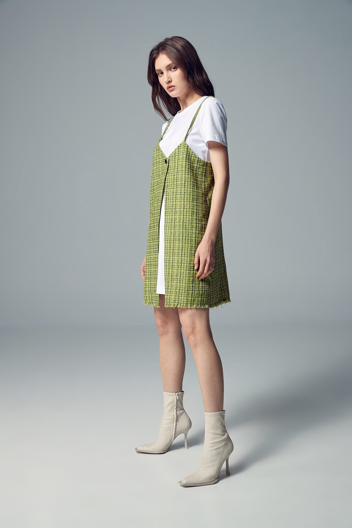 Two Piece Tweed Dress With SlitTweed short skirt with slit,T-shirts,Dresses,Mini skirts,Season (AW) Look