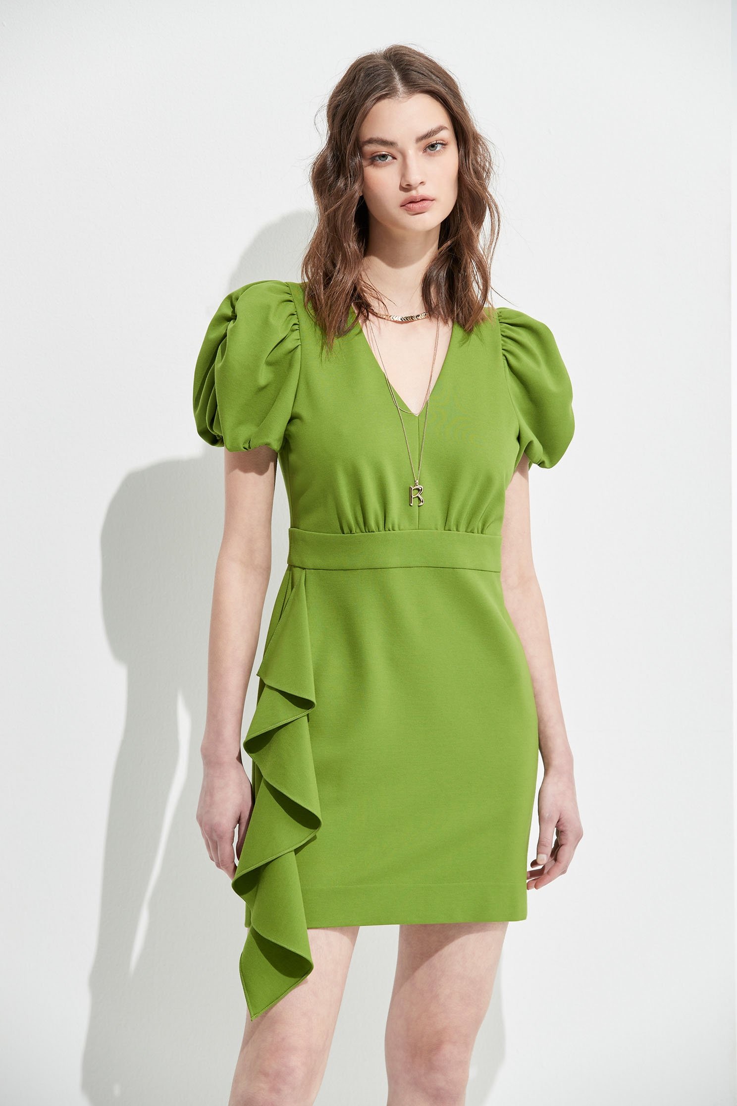 V-Neck Fitted Short Dress With Ruffle DetailCitron dress,Dresses,Season (SS) Look