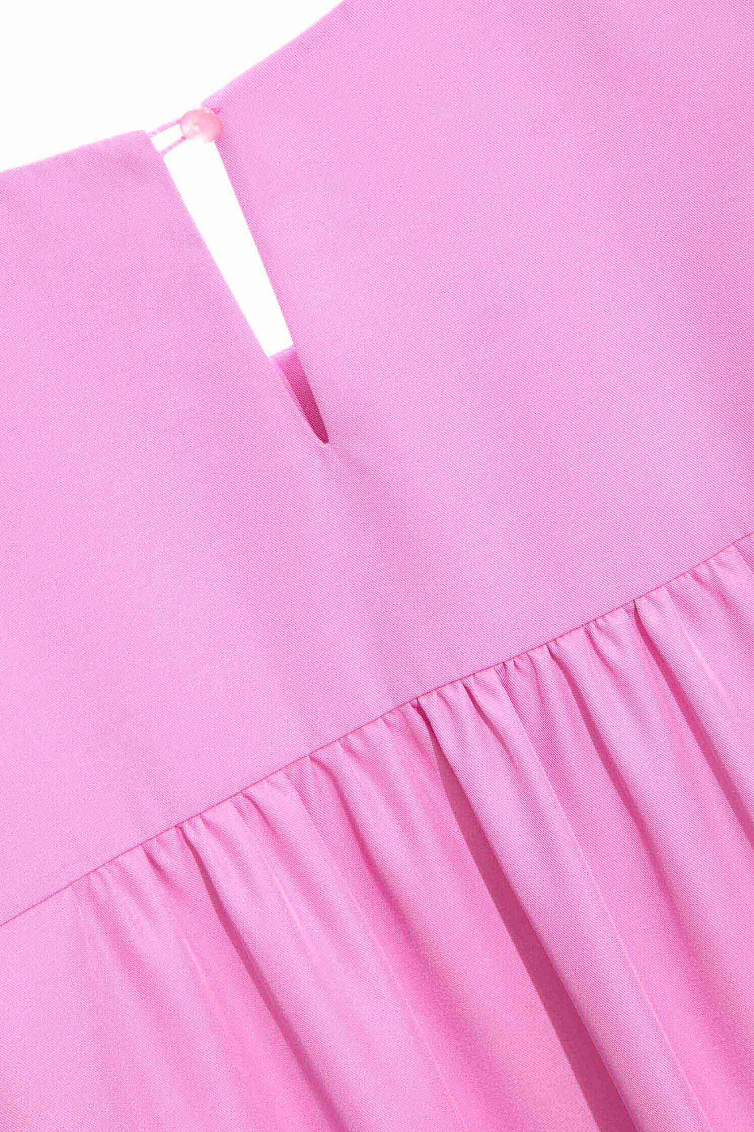 Pink Loose Fit Dress With Puff SleeveWild rose color vintage puffball dress,Dresses,cocktaildresses,Season (SS) Look,Evening dresses