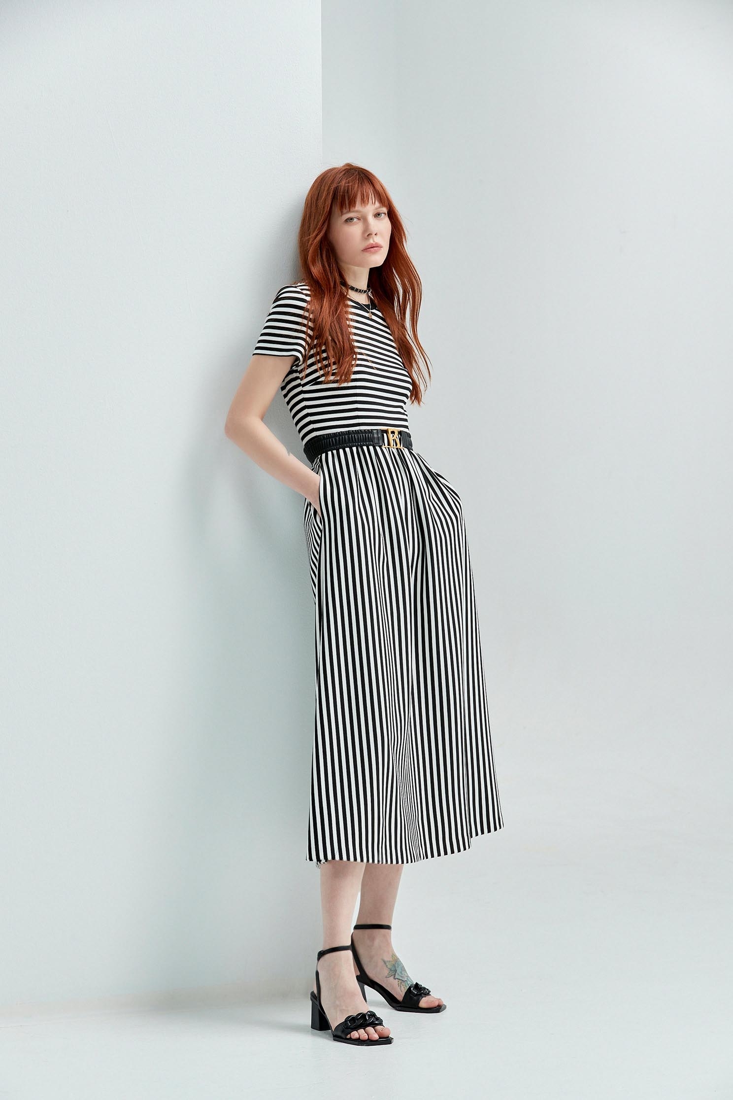 Stripe Print Short Sleeve Maxi DressFitted striped maxi dress,Dresses,Season (SS) Look,Stripe,Maxi dresses