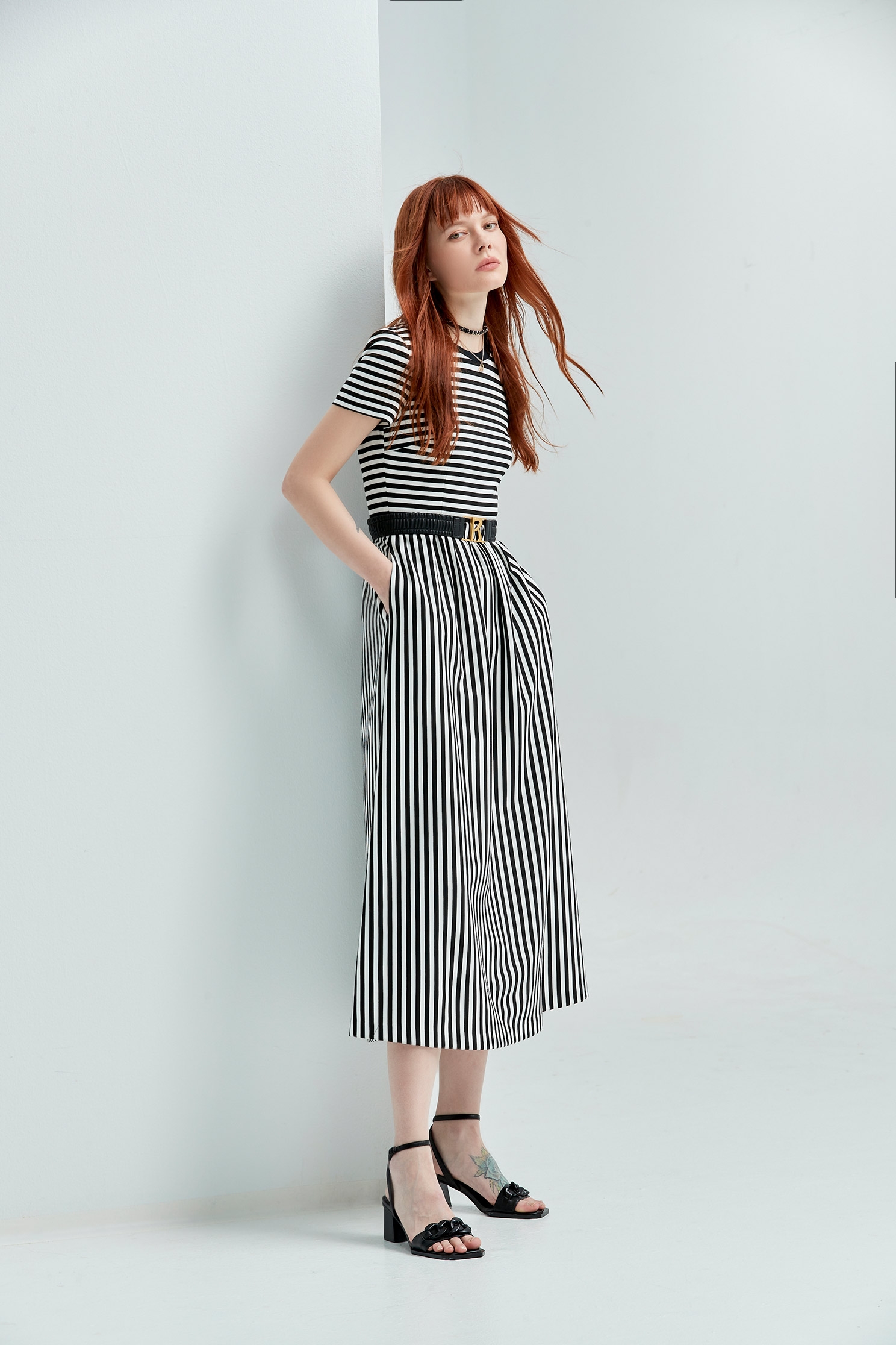 Stripe Print Short Sleeve Maxi DressFitted striped maxi dress,Dresses,Season (SS) Look,Stripe,Maxi dresses