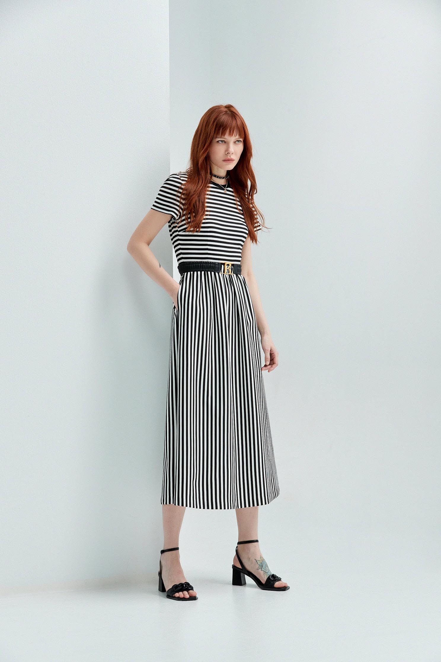 Stripe Print Short Sleeve Maxi DressFitted striped maxi dress,Dresses,Season (SS) Look,Stripe,Maxi dresses