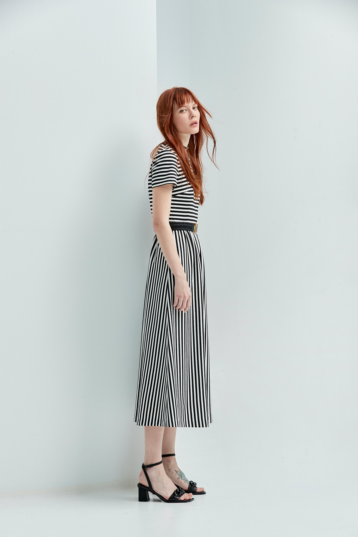 Stripe Print Short Sleeve Maxi DressFitted striped maxi dress,Dresses,Season (SS) Look,Stripe,Maxi dresses