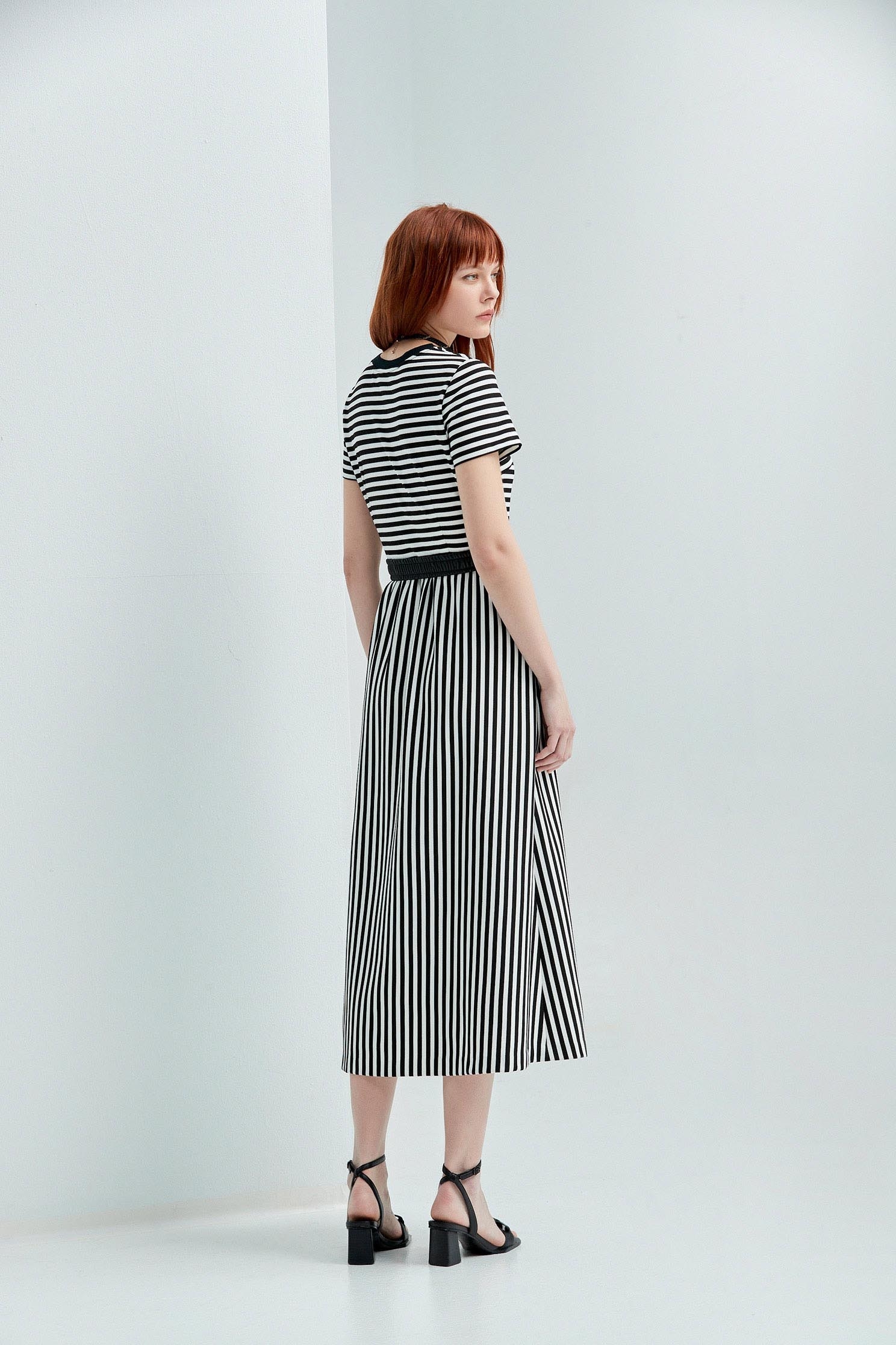 Stripe Print Short Sleeve Maxi DressFitted striped maxi dress,Dresses,Season (SS) Look,Stripe,Maxi dresses