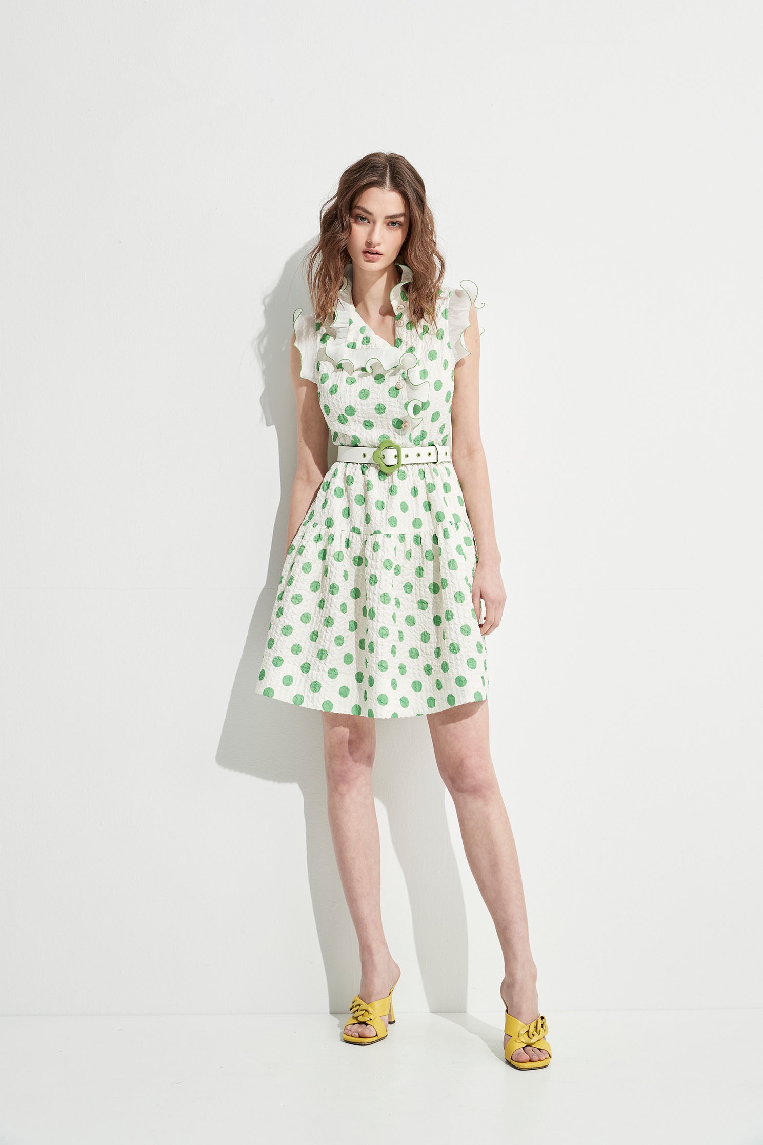 Green Dotted Ruffle DressDress with polka dot,Dresses,Season (SS) Look