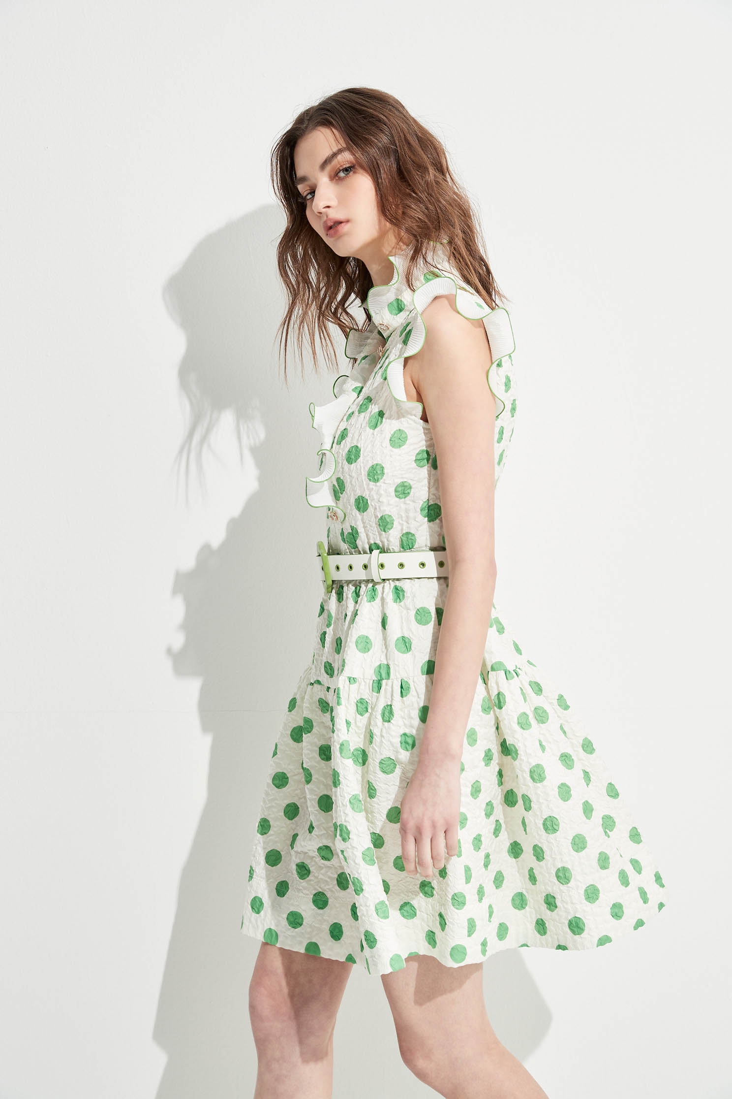 Green Dotted Ruffle DressDress with polka dot,Dresses,Season (SS) Look