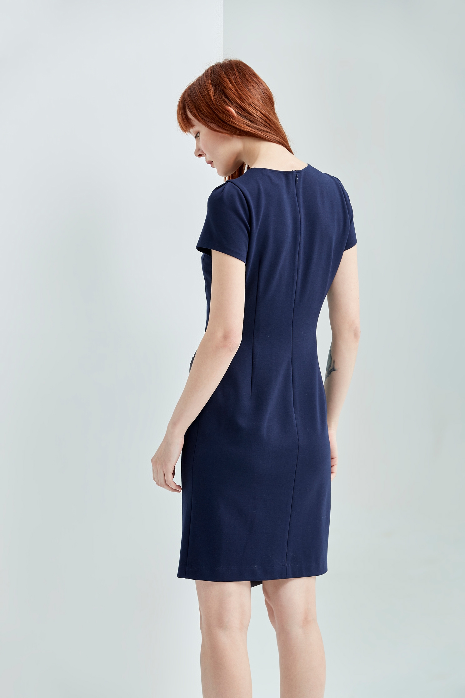 Navy Asymmetric Short Sleeve DressShort dress with petal edges,Dresses,Season (SS) Look