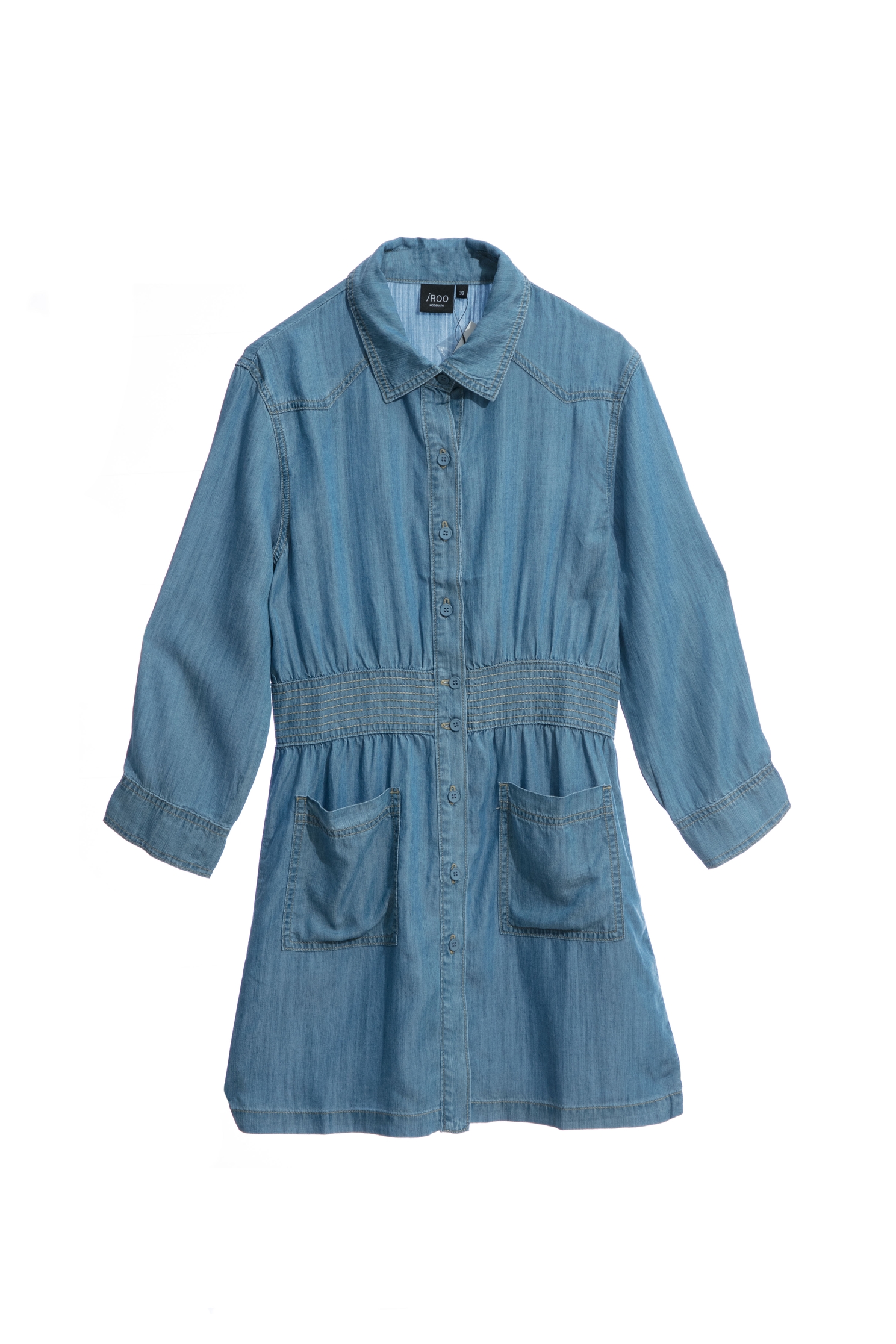 Button Front Denim Short DressTencel cotton dress with trimmed design,Season (SS) Look