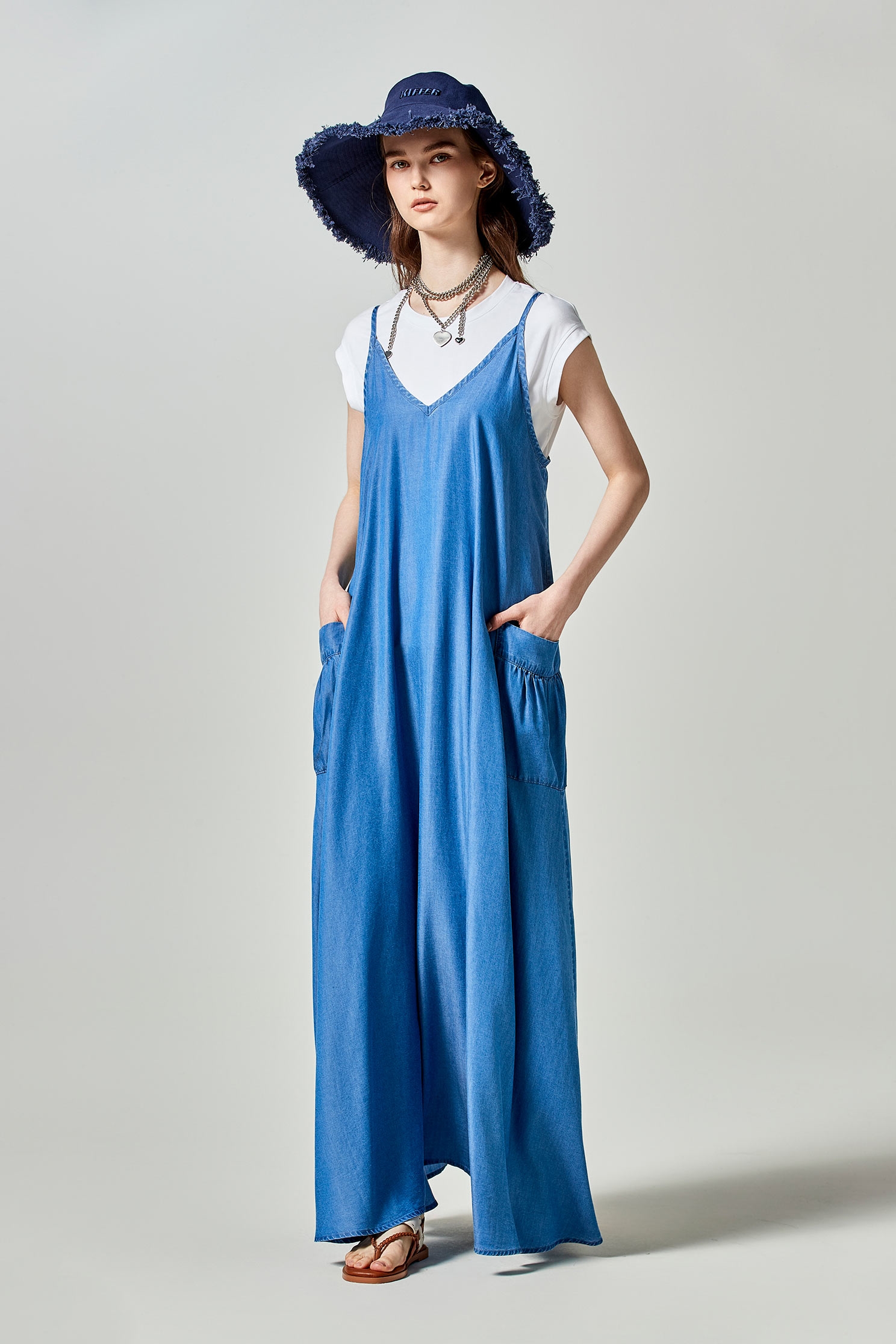 Two Piece Loose Fit Maxi DressTwo Piece Loose Fit Maxi Dress,Dresses,Season (SS) Look,Denim,Thin straps,sleeveless tops