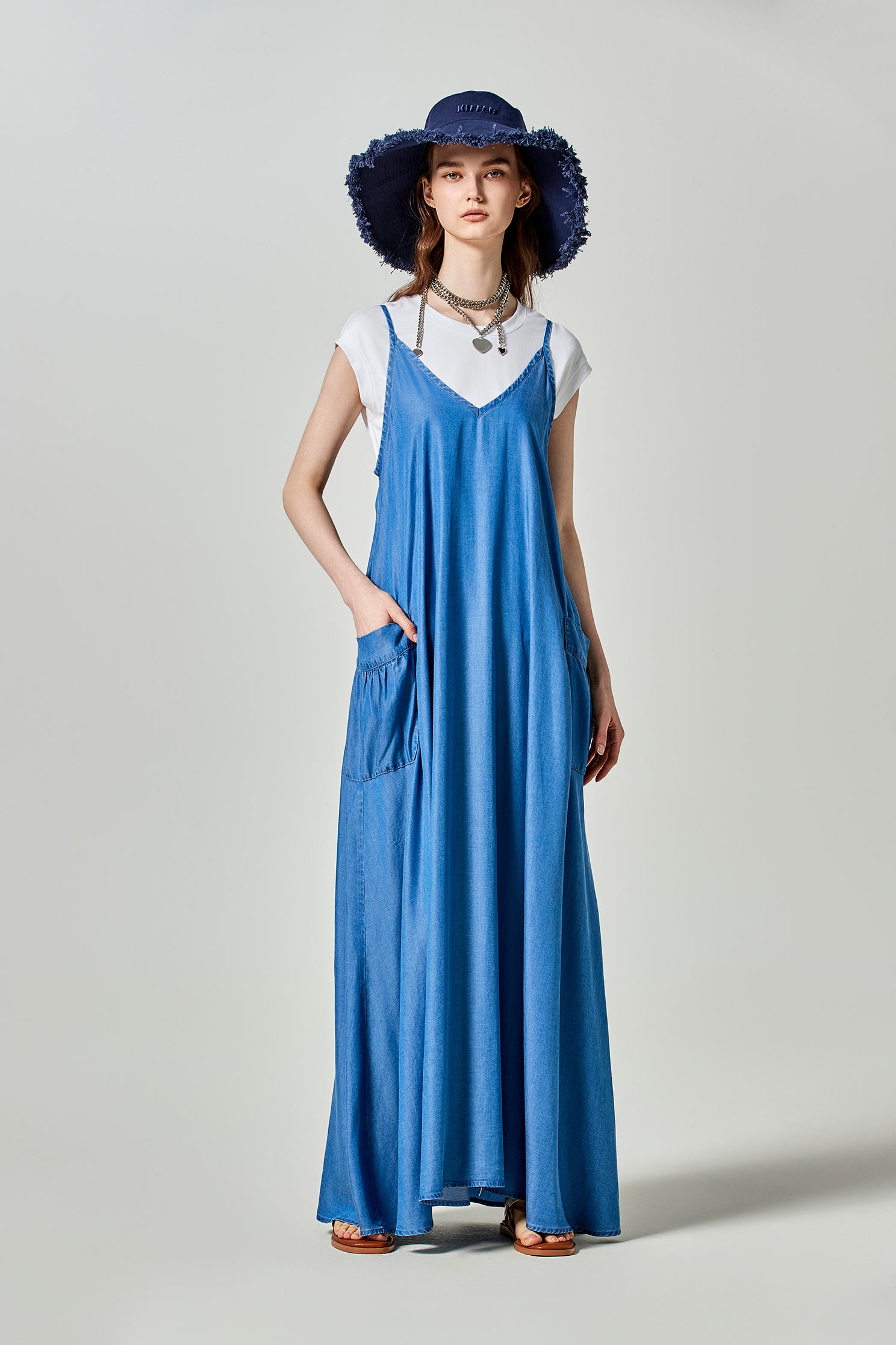 Two Piece Loose Fit Maxi DressTwo Piece Loose Fit Maxi Dress,Dresses,Season (SS) Look,Denim,Thin straps,sleeveless tops