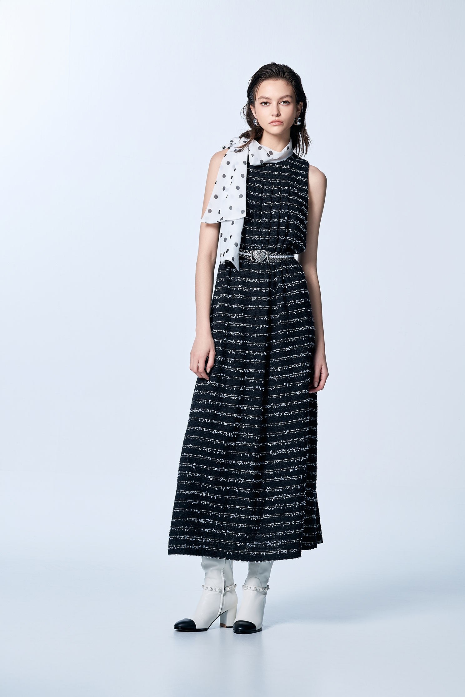 Contrast Fray Trim Maxi Dress With Polka Dot ScarfContrast Fray Trim Maxi Dress With Polka Dot Scarf,Dresses,Season (SS) Look,Maxi dresses,Chiffon