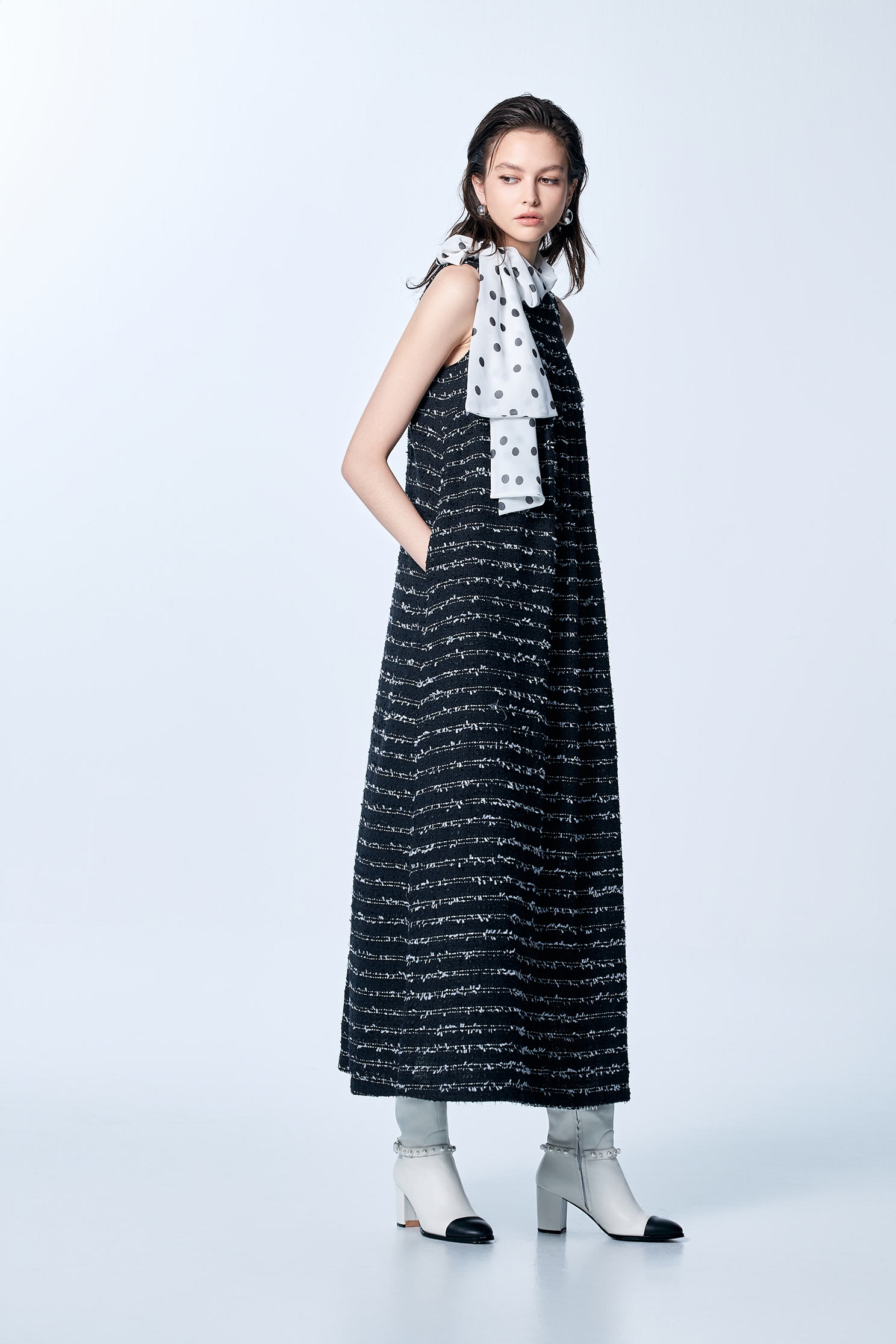 Contrast Fray Trim Maxi Dress With Polka Dot ScarfContrast Fray Trim Maxi Dress With Polka Dot Scarf,Dresses,Season (SS) Look,Maxi dresses,Chiffon