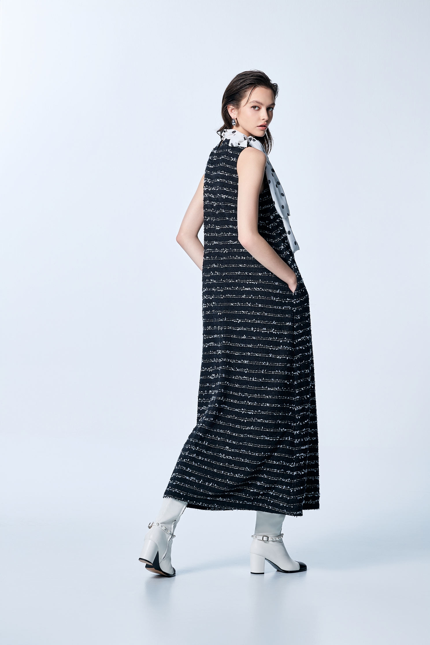 Contrast Fray Trim Maxi Dress With Polka Dot ScarfContrast Fray Trim Maxi Dress With Polka Dot Scarf,Dresses,Season (SS) Look,Maxi dresses,Chiffon