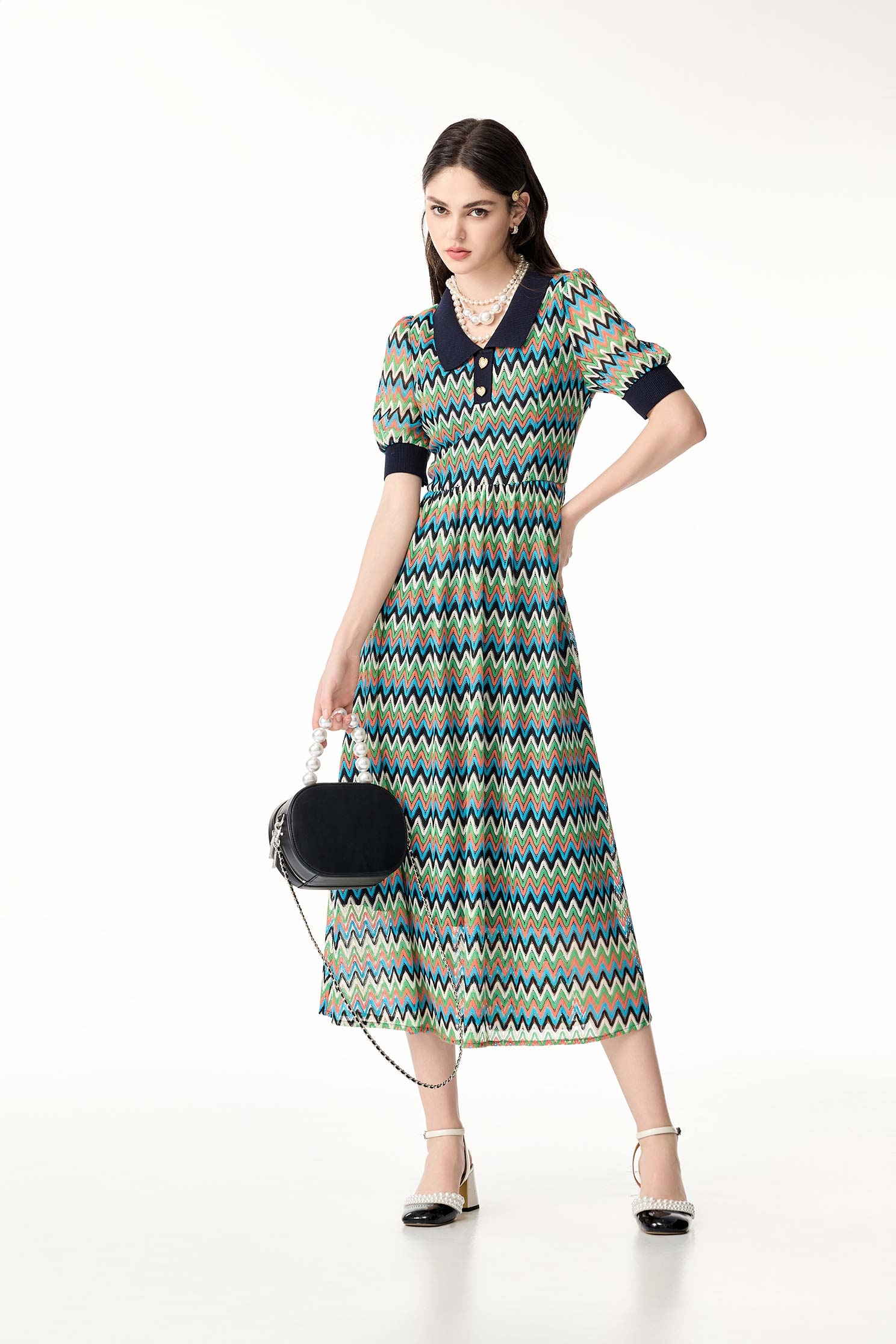 Multi Wavy Stripe Maxi DressMulti Wavy Stripe Maxi Dress,V-neck dresses,Dresses,Season (SS) Look,Lace