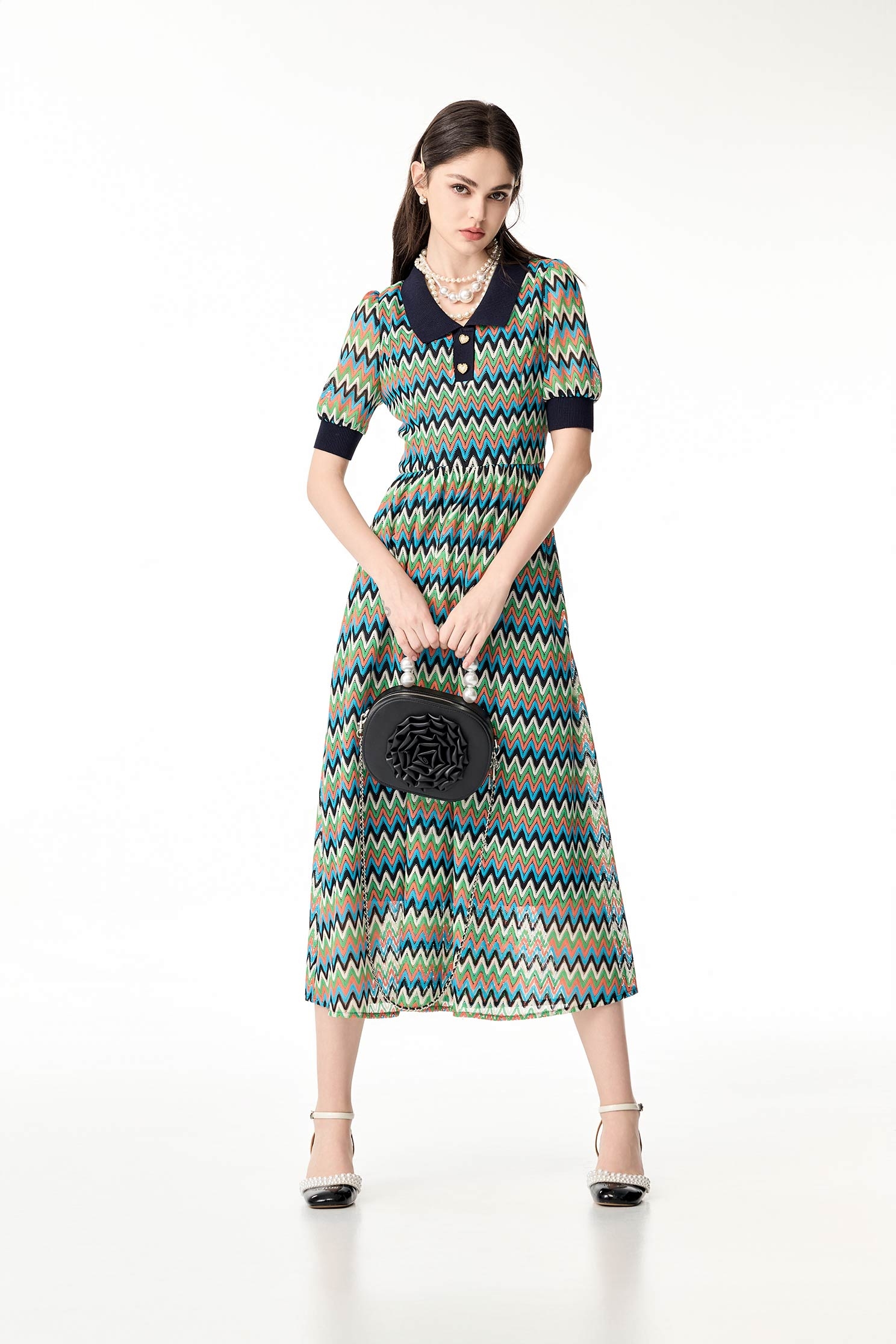 Multi Wavy Stripe Maxi DressMulti Wavy Stripe Maxi Dress,V-neck dresses,Dresses,Season (SS) Look,Lace