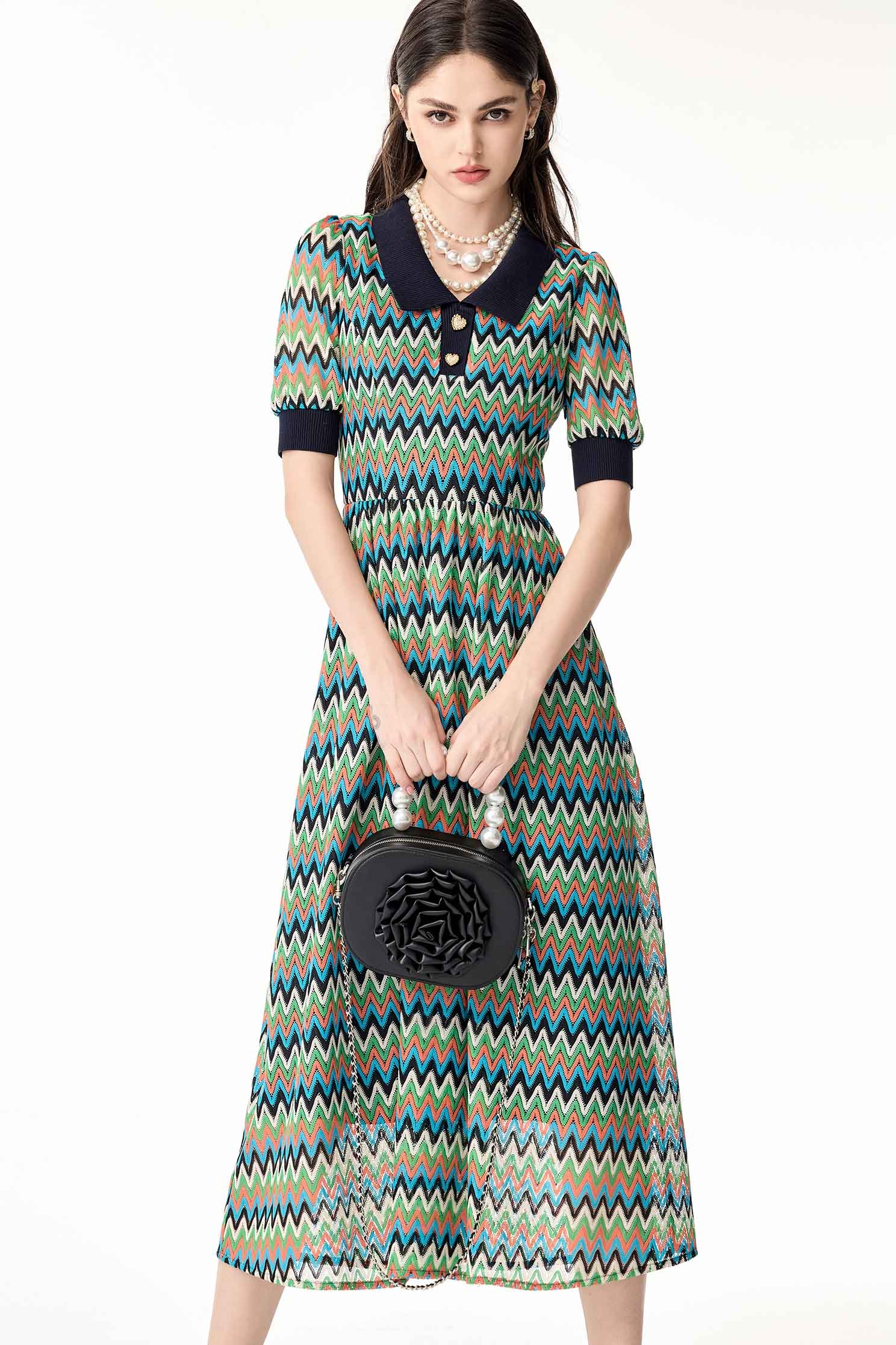 Multi Wavy Stripe Maxi DressMulti Wavy Stripe Maxi Dress,V-neck dresses,Dresses,Season (SS) Look,Lace