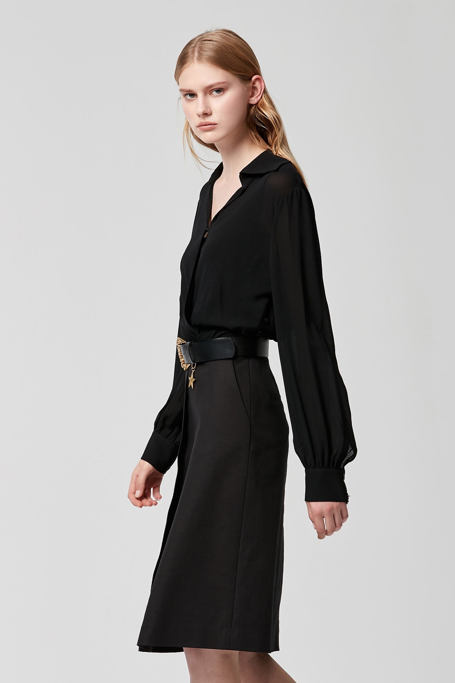 Deep V-neck Long Sleeve Shirt DressSHIRT DRESS,A-Line skirts,V-neck dresses,Dresses,Season (SS) Look,Season (AW) Look,i Select,Blouses,dresses,Long sleeve dresses,Black dresses,Black mini skirts