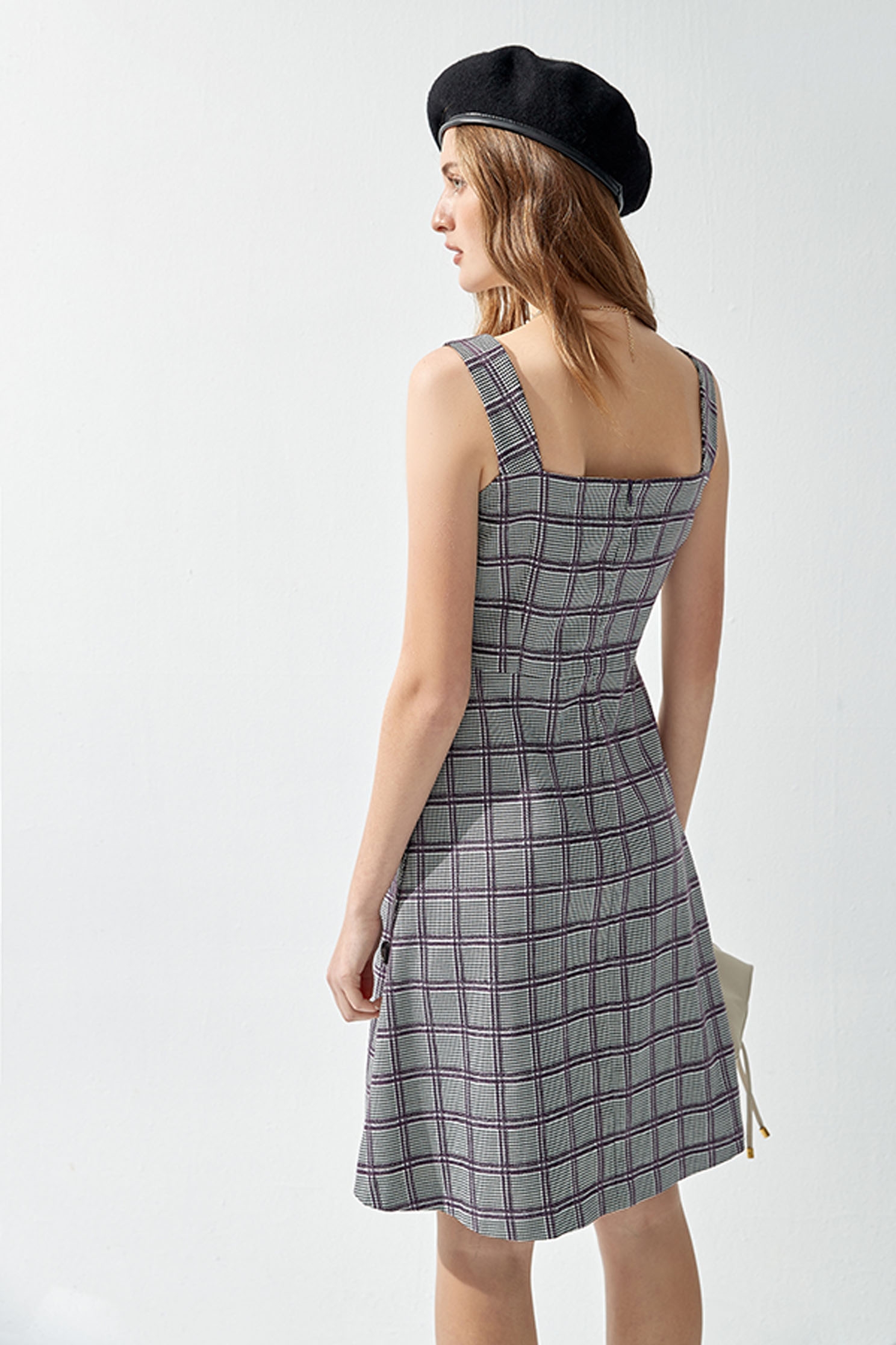 Checkered Sleeveless Midi DRESSCheck jacquard midi dress,Rayon,Plaid,Season (AW) Look,Maxi dresses