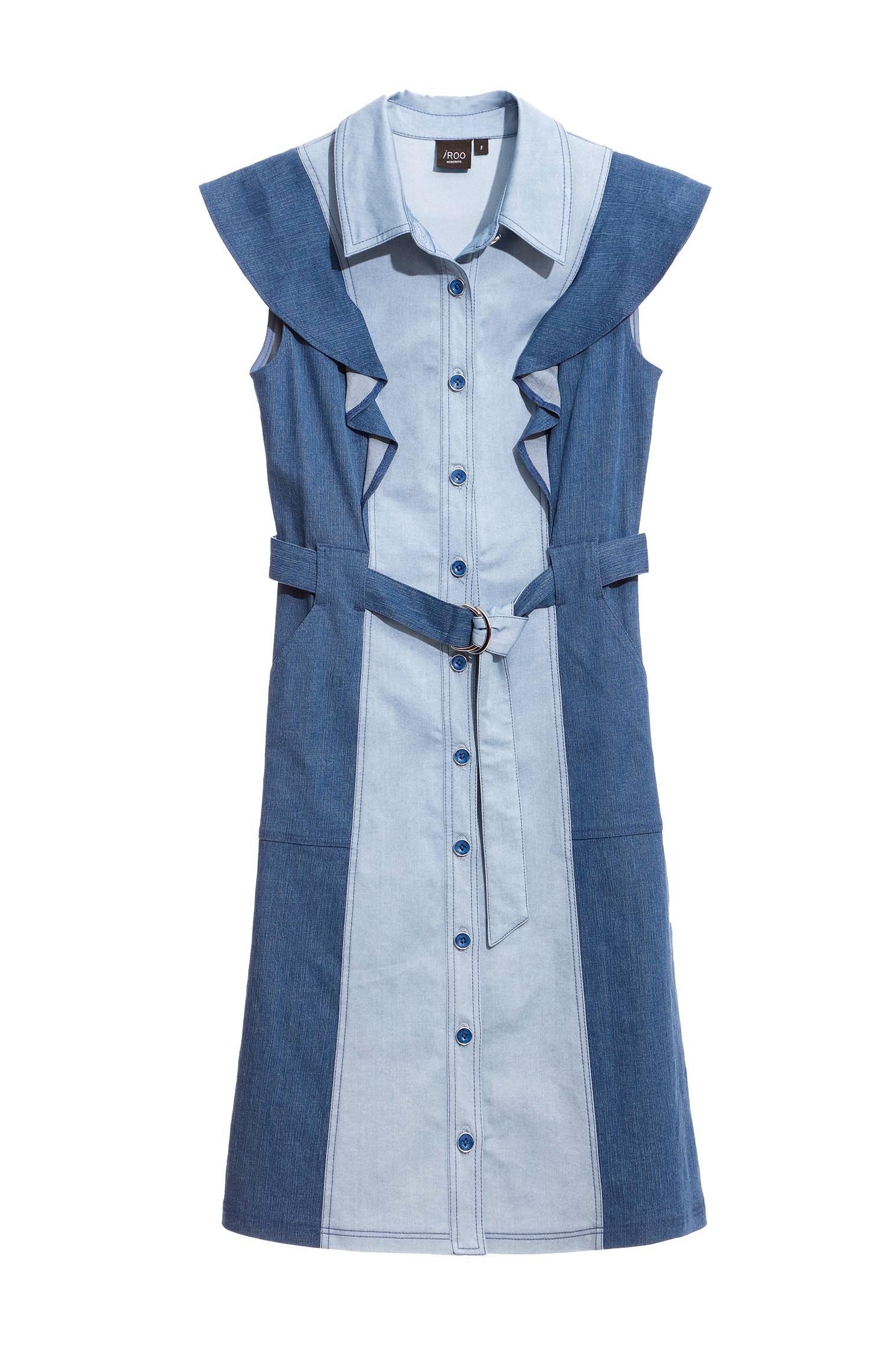 Button Front Denim Dress With Ruffle SleevesRuffled dress with color matching,Dresses,Denim,Season (AW) Look,Valentine