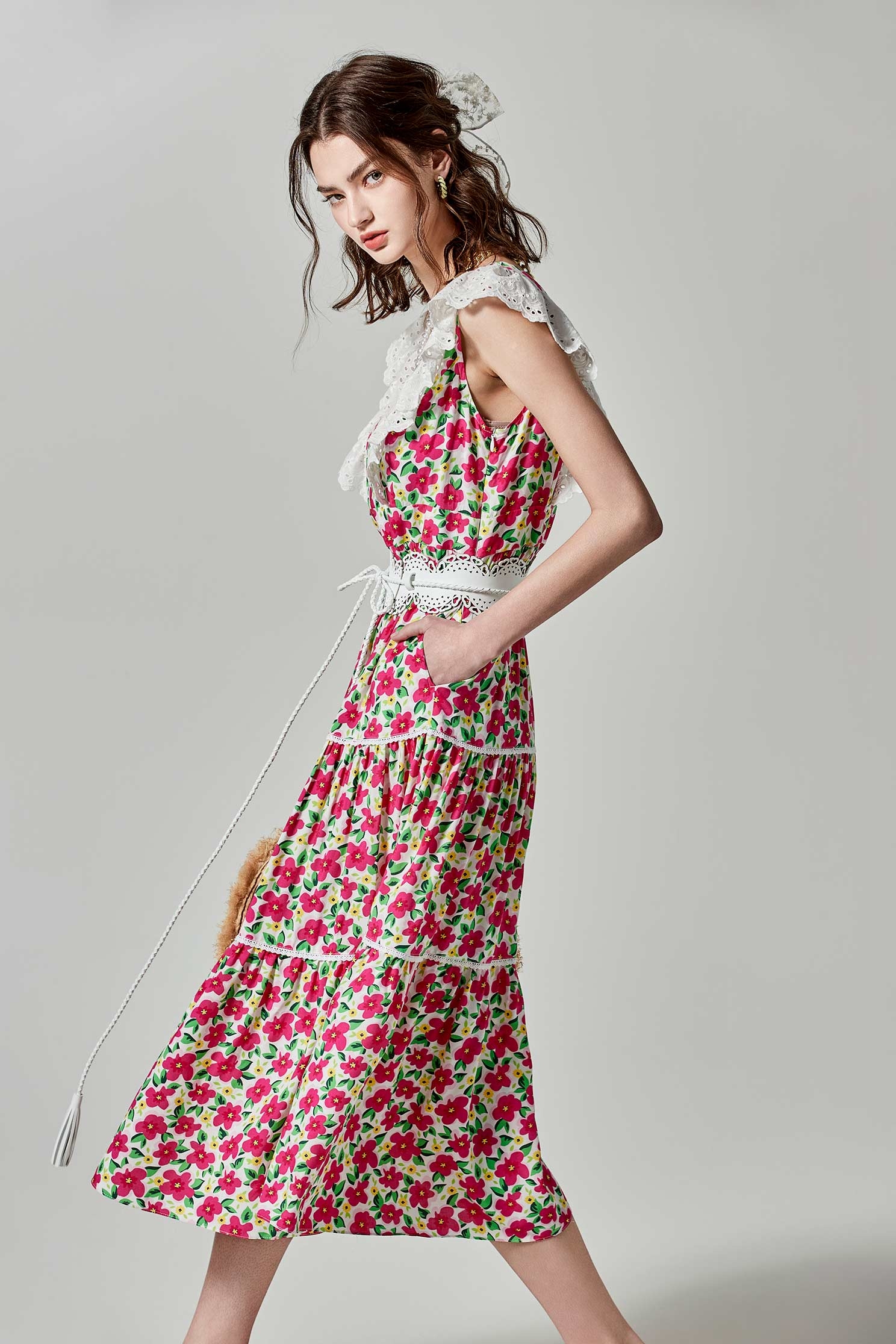 Bold Floral Print Dress With Lace DetailBold Floral Print Dress With Lace Detail,Dresses,Season (SS) Look,Lace