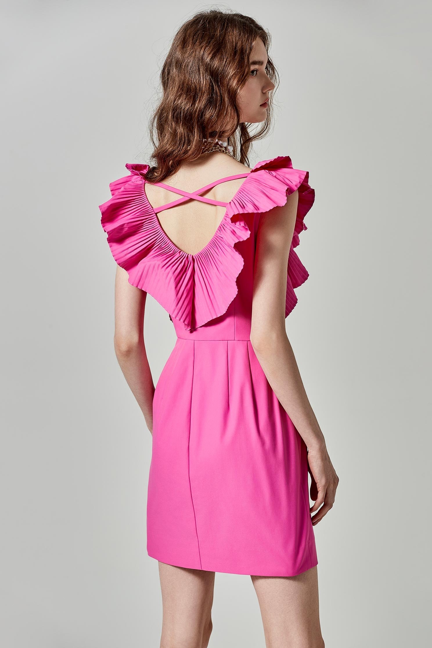 Pleated Ruffle Pink DressPleated Ruffle Pink Dress,Dresses,cocktaildresses,Season (SS) Look,Evening dresses