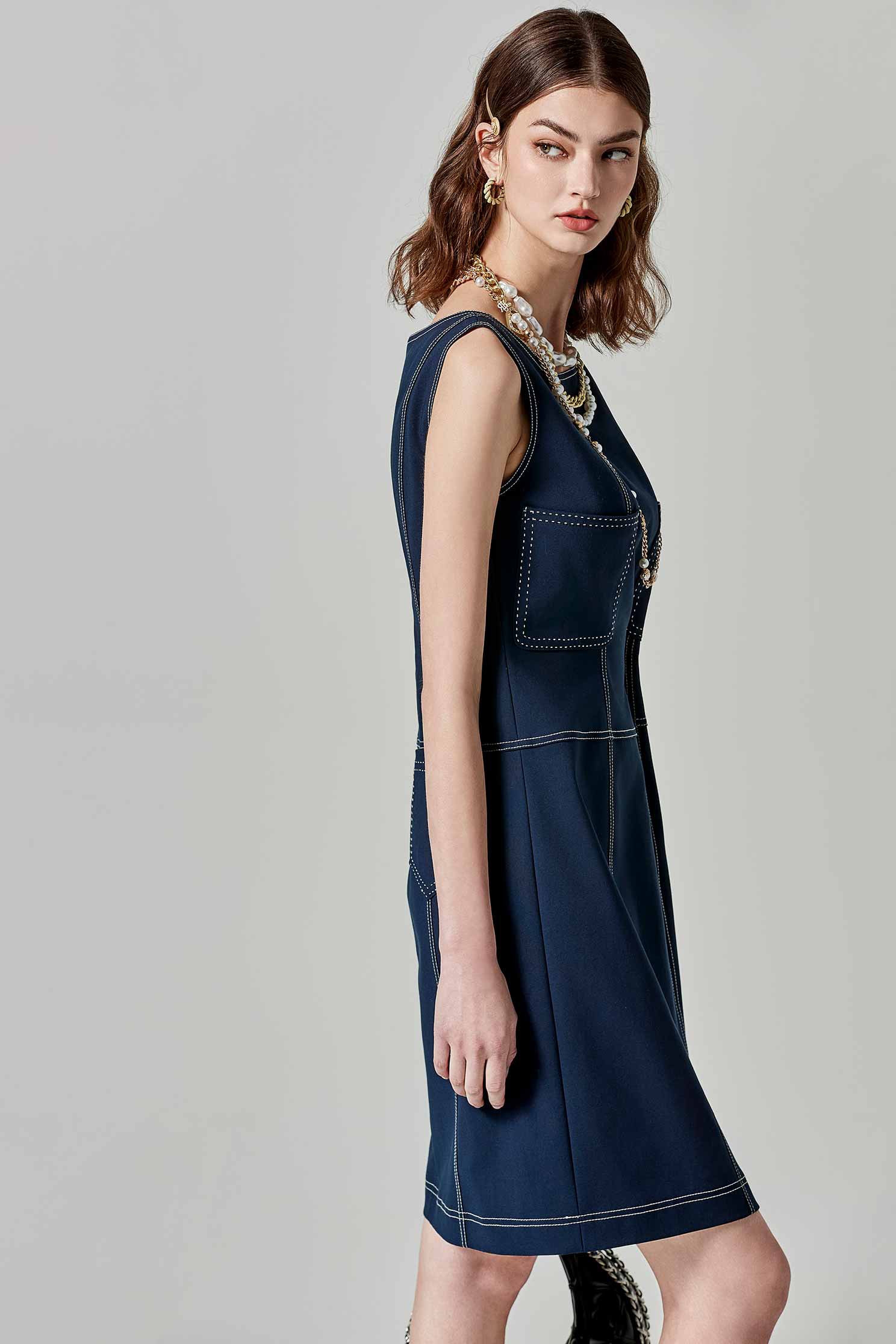 Sleevess Dress With Contrast Stitching DetailSleevess Dress With Contrast Stitching Detail,Dresses,Season (SS) Look